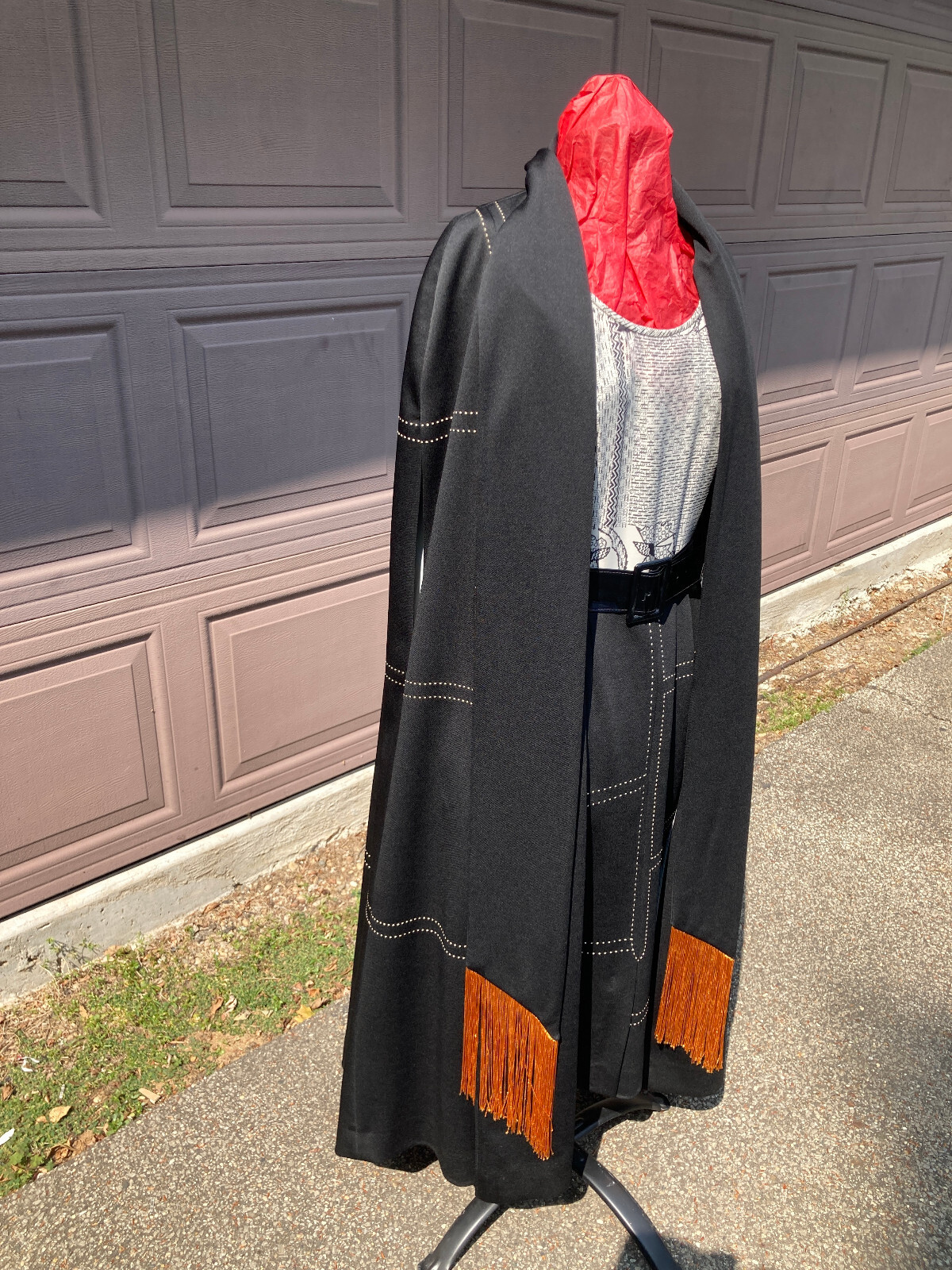 Alfred Werber Cape cloak coat dress black vintage abstract geometric sz 12 Poly