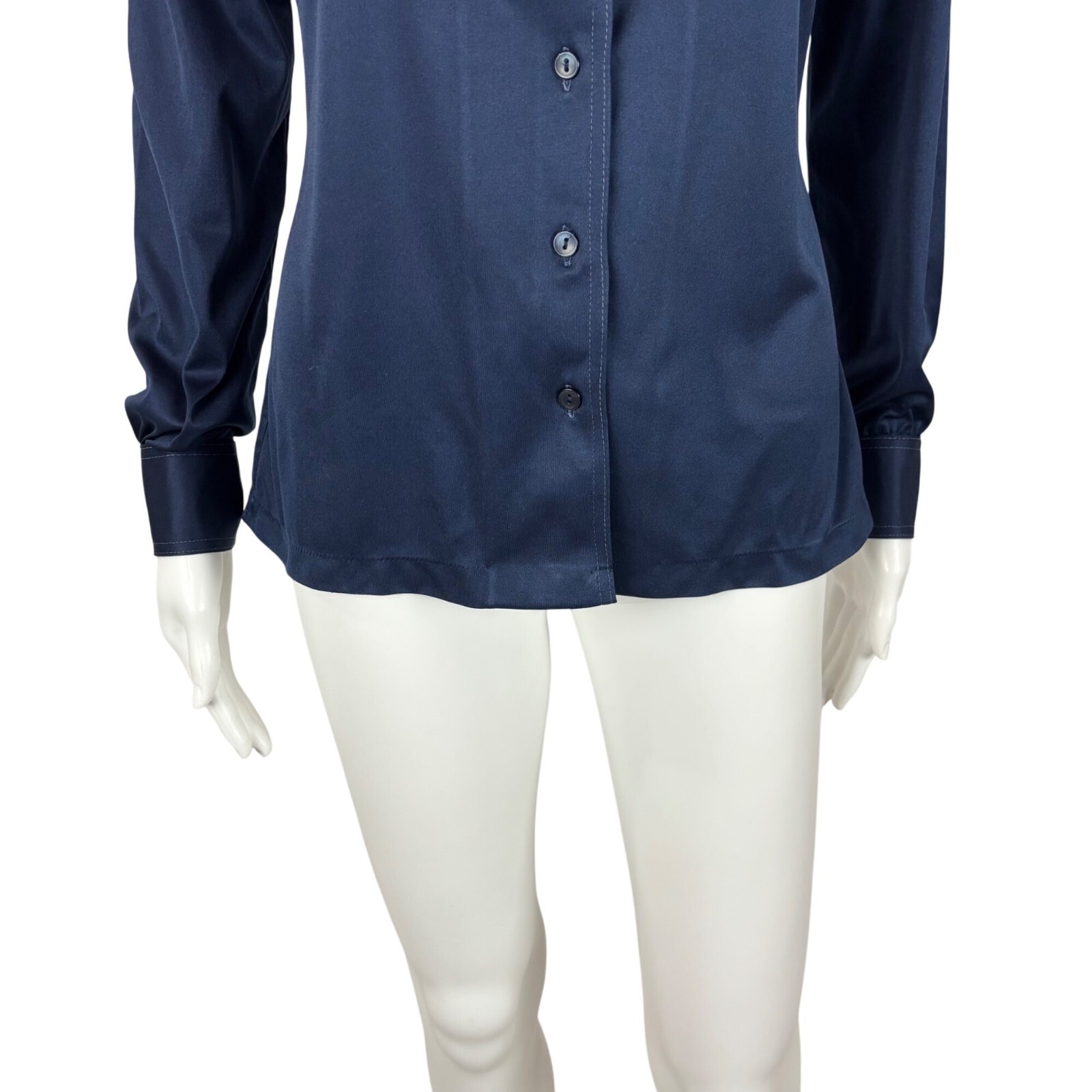 Vintage 70s Disco Blouse Women’s Medium Dark Blue Shiny Going Out Top