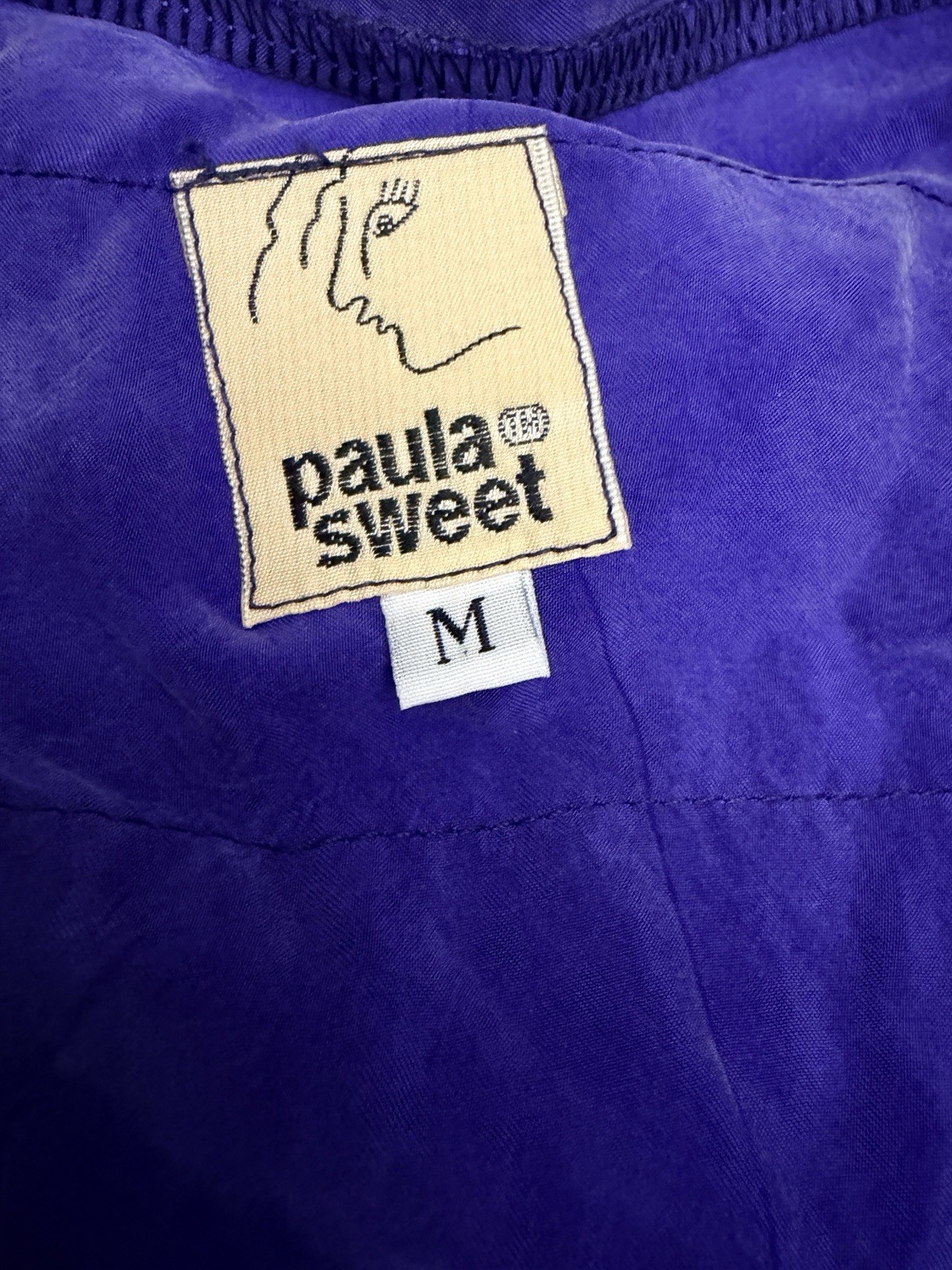 VTG Paula Sweet Muslin Mink Fringe Art Wear Cardigan Jacket Cobalt Blue M