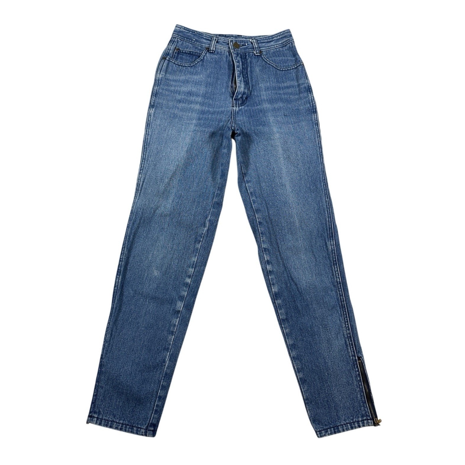 Vintage Jordache High Waisted Tapered Leg Blue Denim Jeans Ankle Zip 24 Waist 28