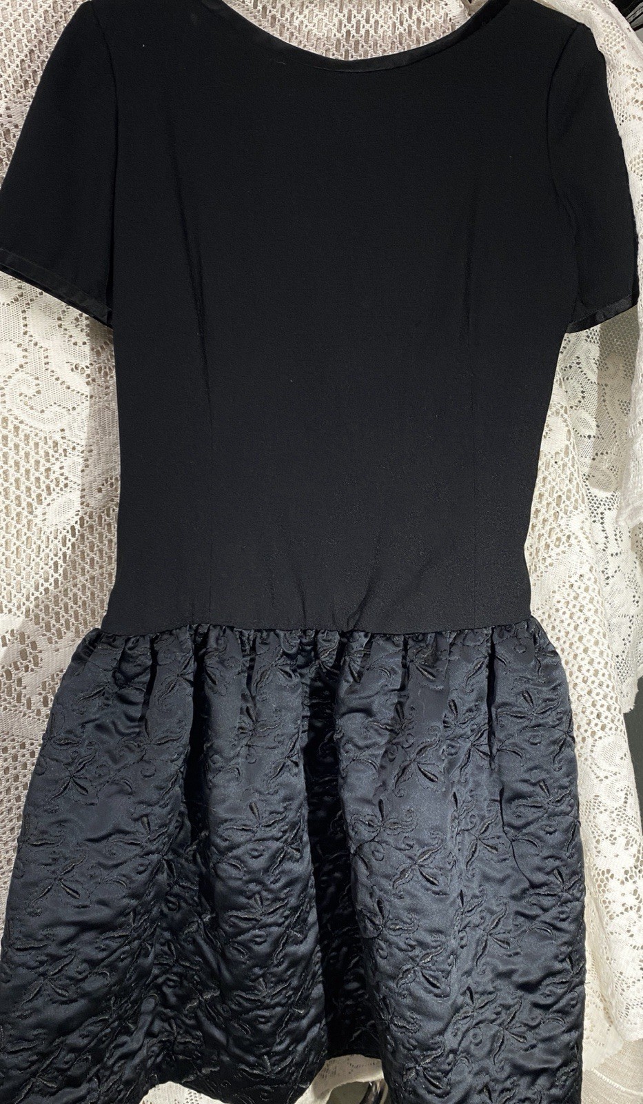 Black Dress Bill Blass Vintage Designer Size 12 / Drop Waist /Full Quilted Skirt