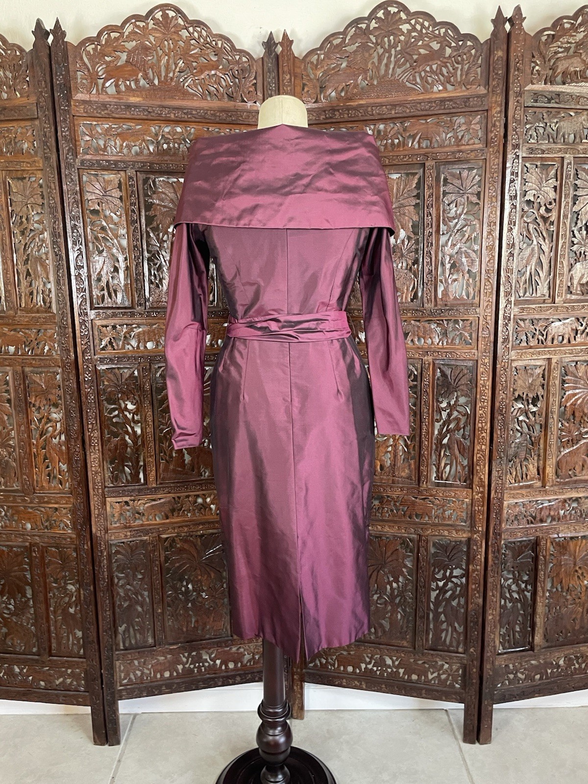 Vtg 1990s Catherine Regehr Dress Burgundy Silk Taffeta Evening Formal Dress Sz S
