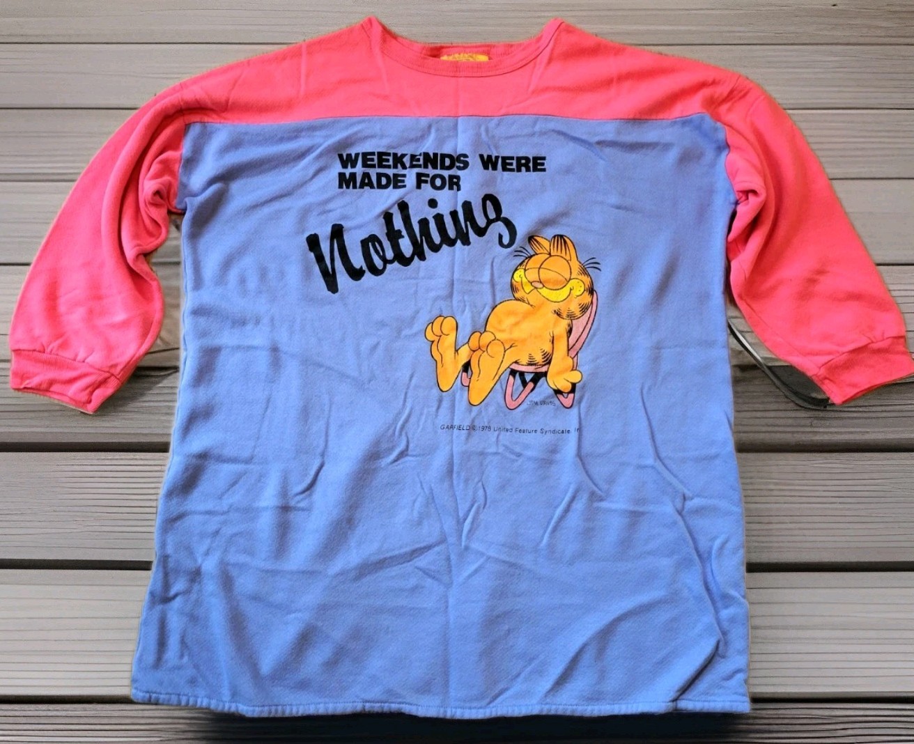 Vintage 70s Pajama Party Garfield Sweatshirt Sleep Shirt Weekends Were Made For