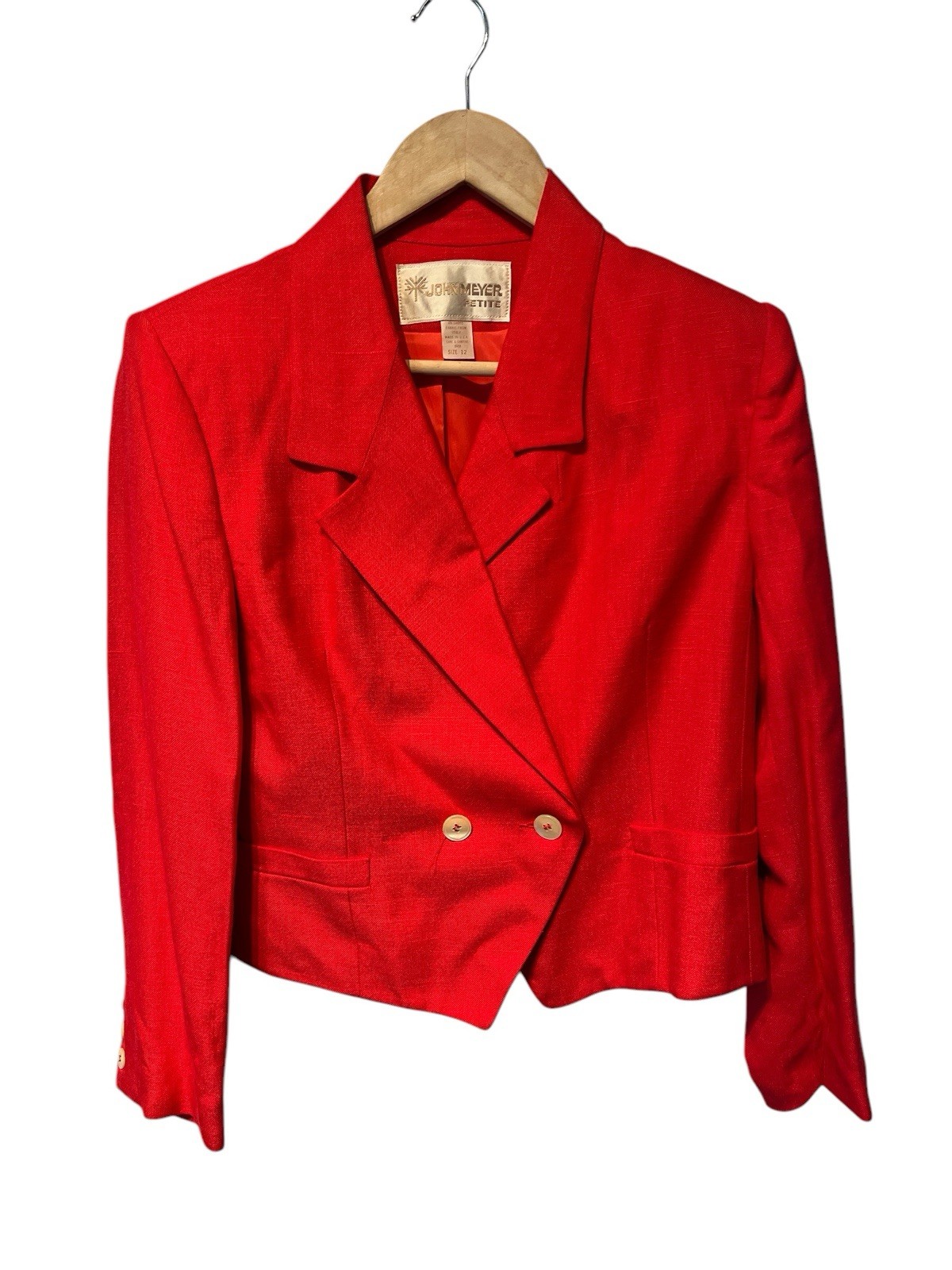 Vintage John Meyer Red Double Breasted Crop Blazer Size 12 USA Made