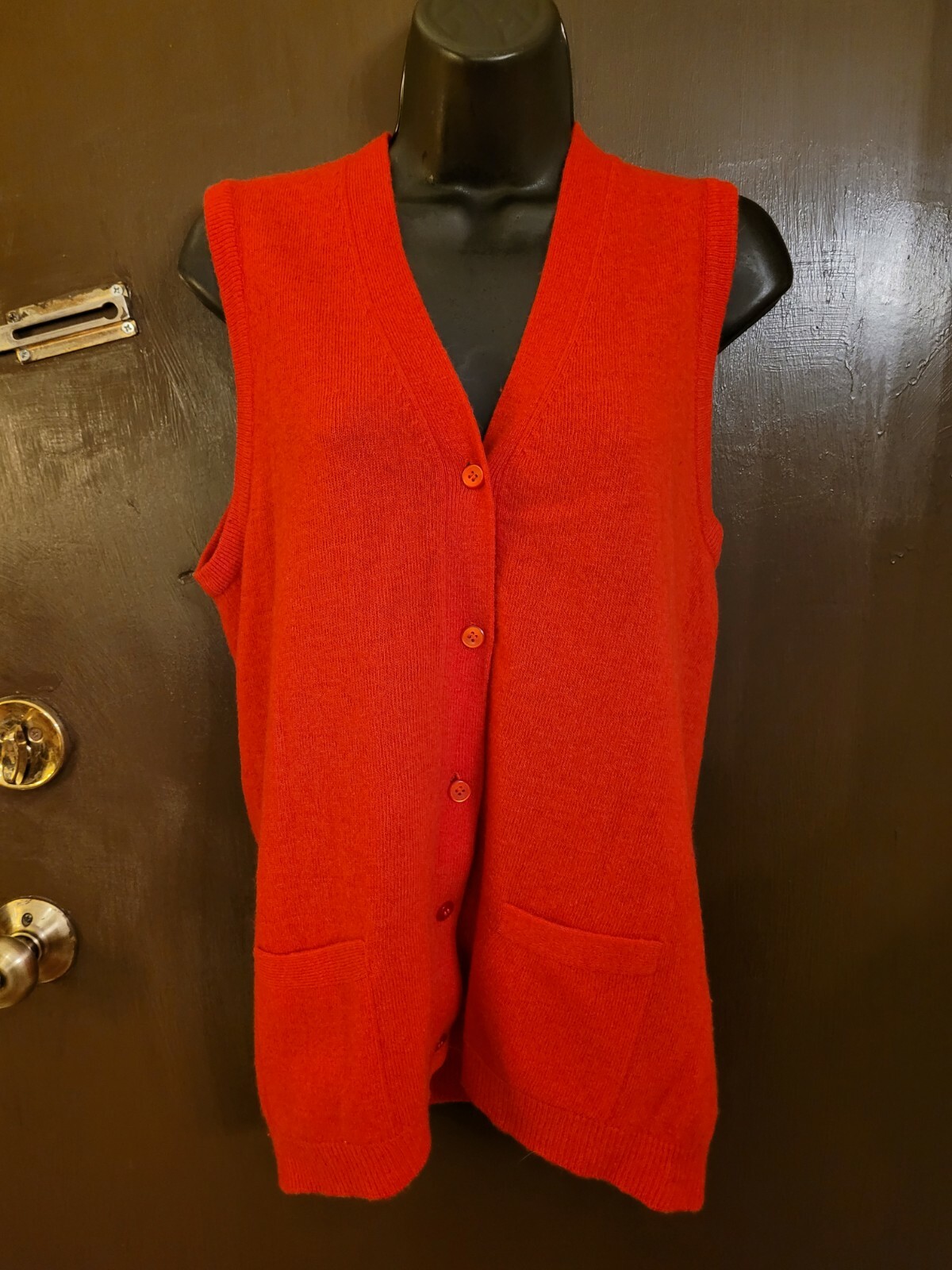Vintage B. Altman Red Button Up Sweater Vest Size Medium Pockets