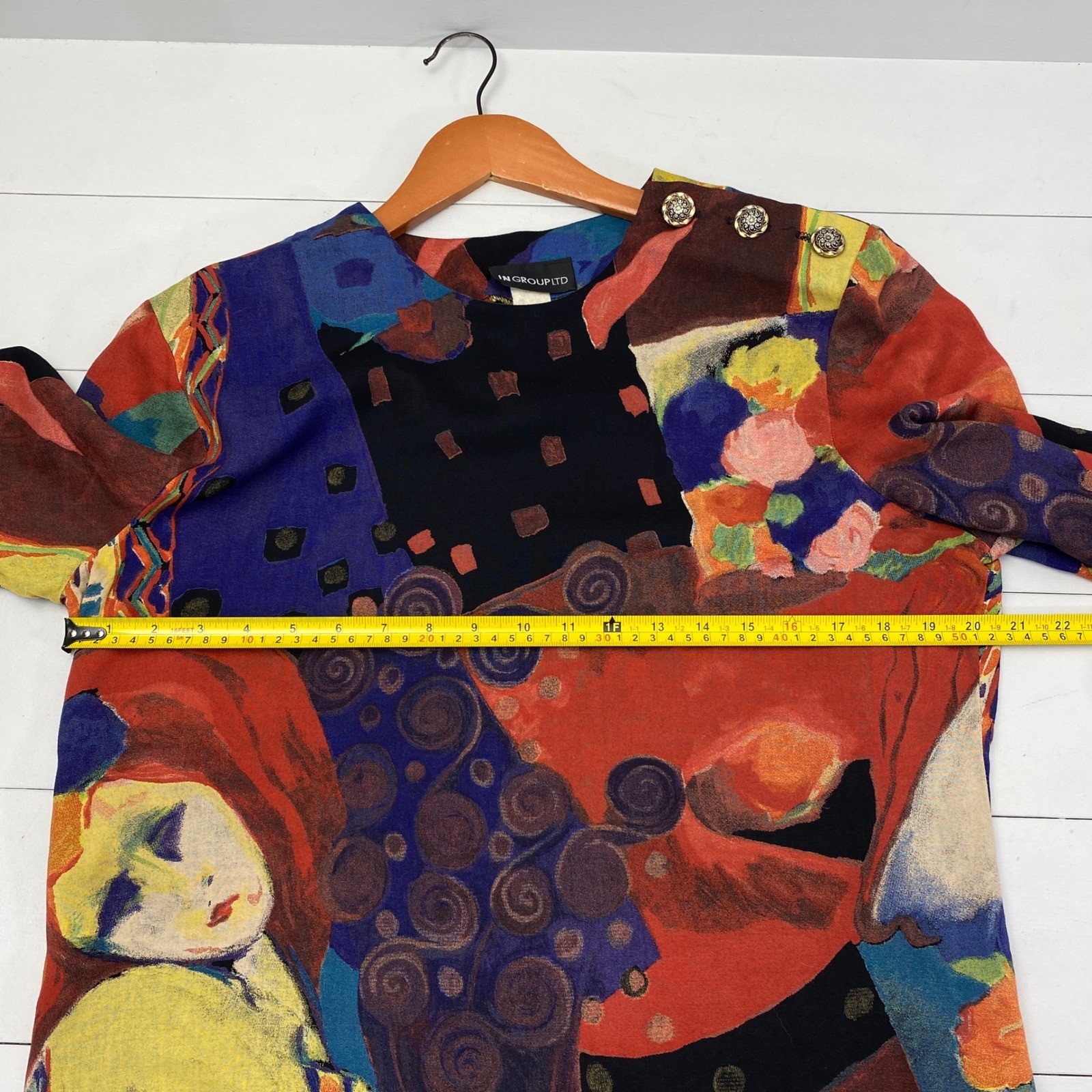 In Group Ltd Vintage 90s Abstract Art Print Blouse Womens M Klimt Art to Wear