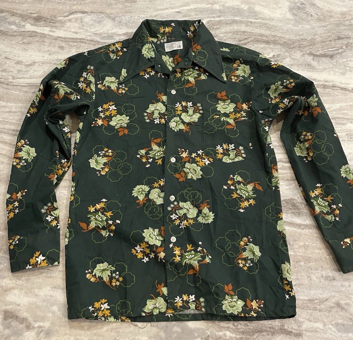 Vtg 70s Floral Cottage Core Mod GoGo Disco Button-Down Shirt JC Penney Womens 18