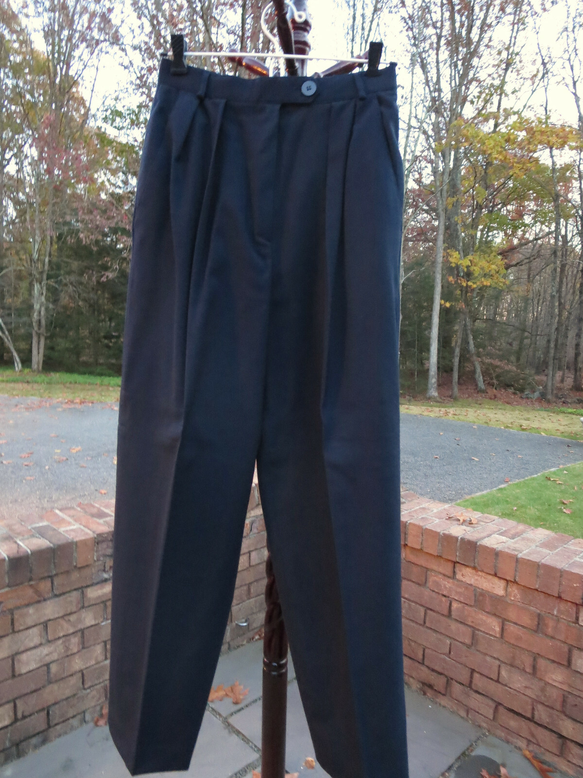 VTG LADIES EVON-PICONE NAVY BLUE 100% WOOL LINED PANTS POCKETS PLEATS SIZE 6 USA