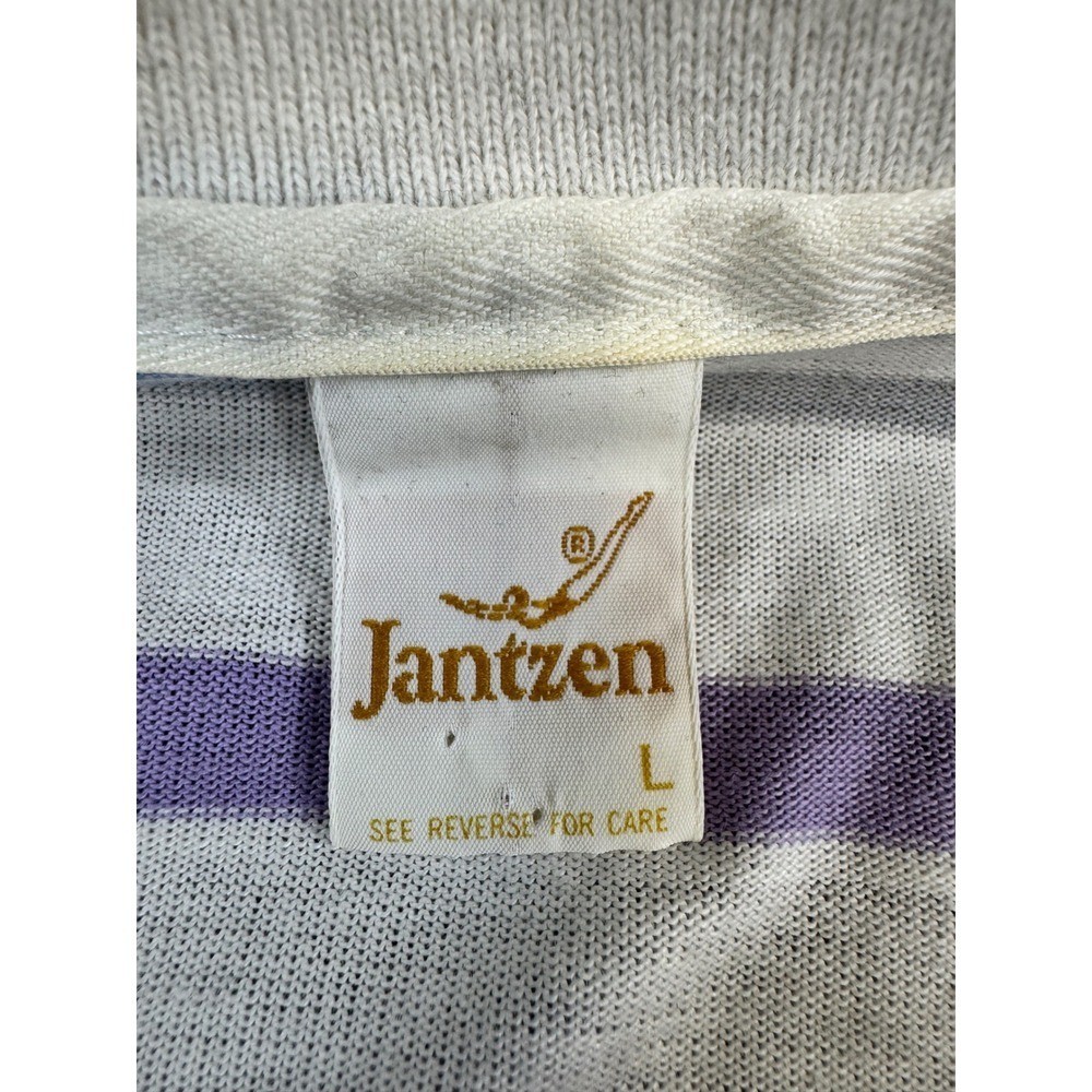 Vintage Jantzen Womens Large Pastel Multi Stripe Polo Shirt Made in USA Retro