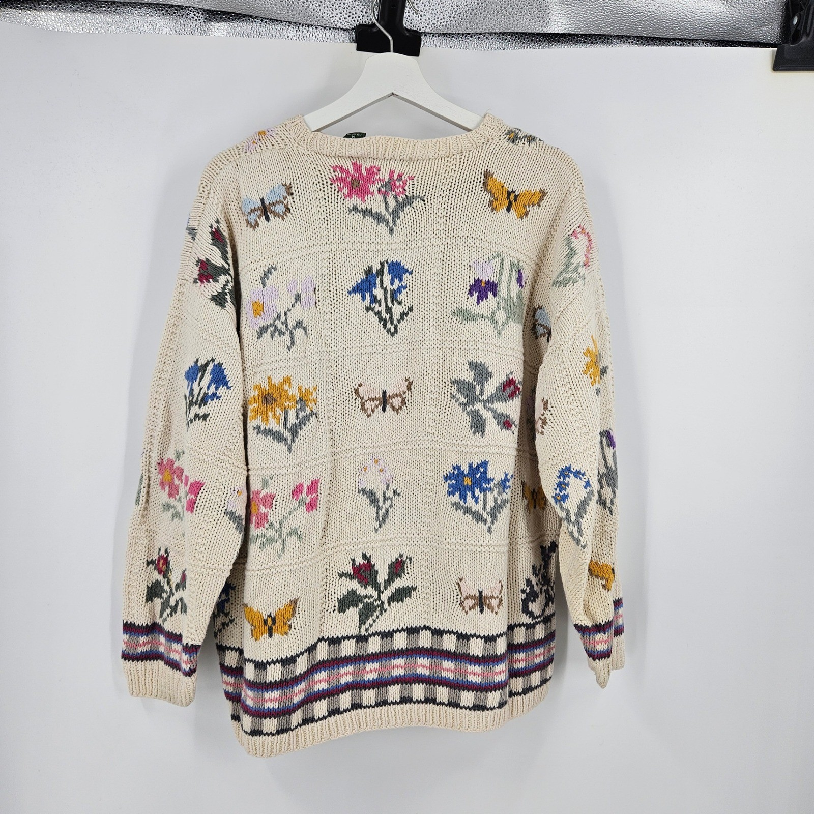 Vintage y2k Outback Red Grandma Sweater Cream Butterfly Floral Knit Pullover M