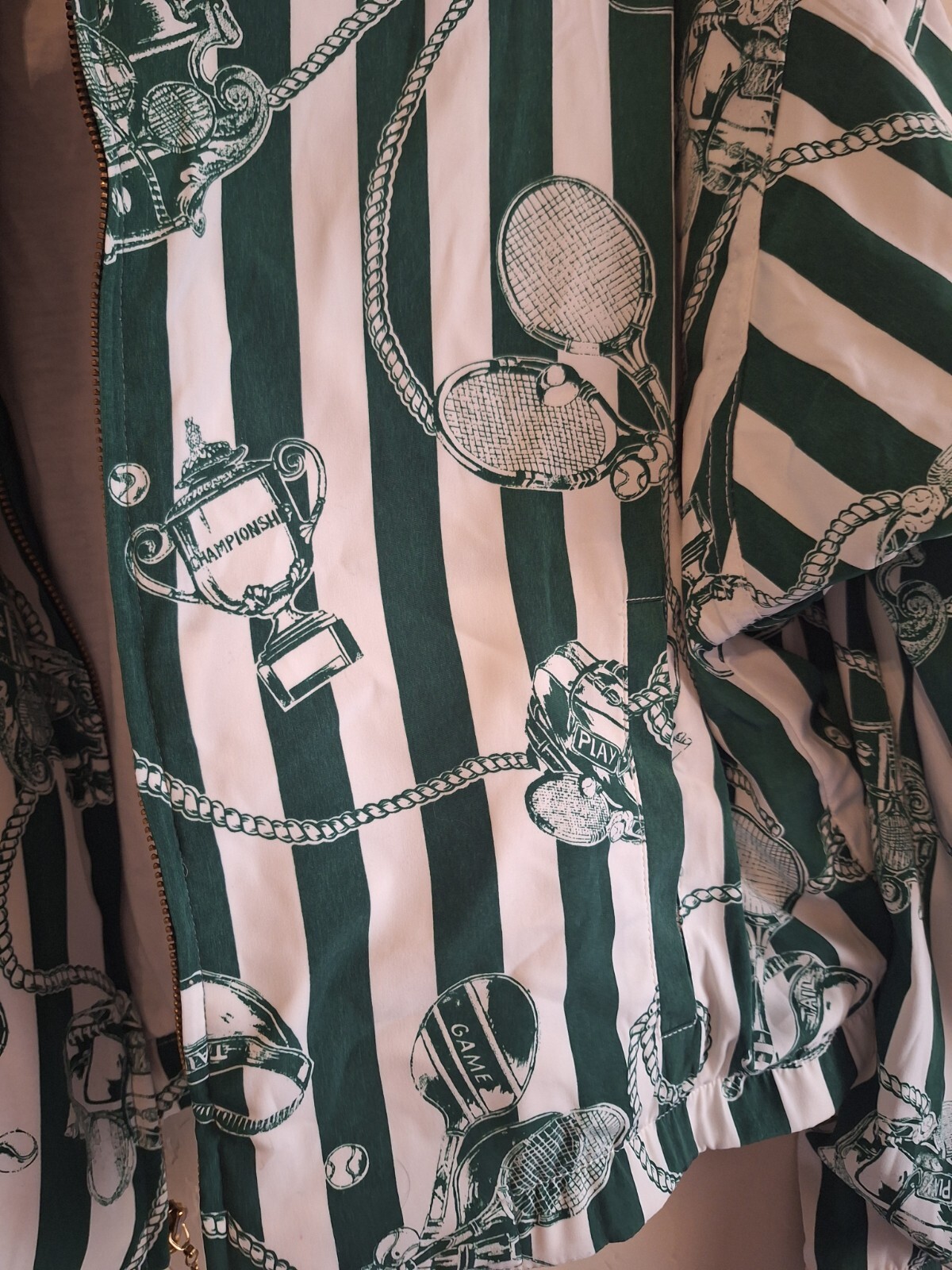 Vtg Bomber Jacket Tennis Pickle Ball Polyester Large Tail Racket