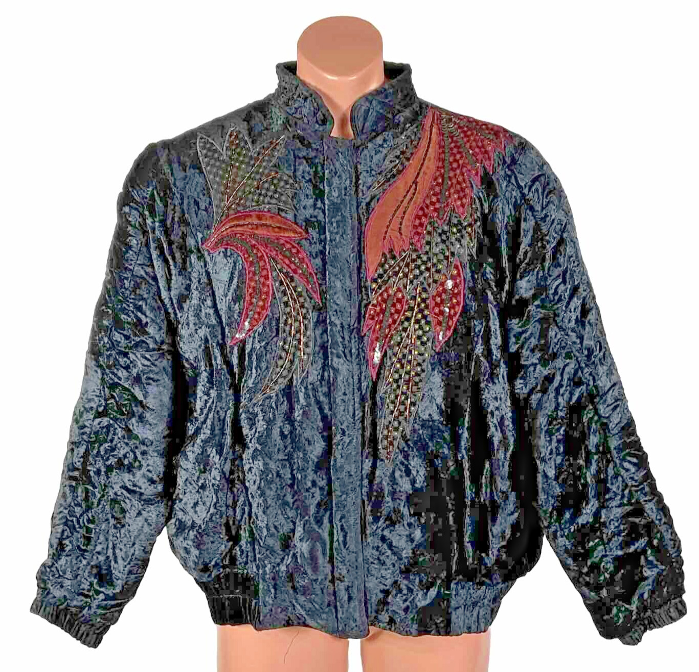 Judith Ann Creations VTG 80s Beaded Sequin quilted crushed velvet bomber jacket