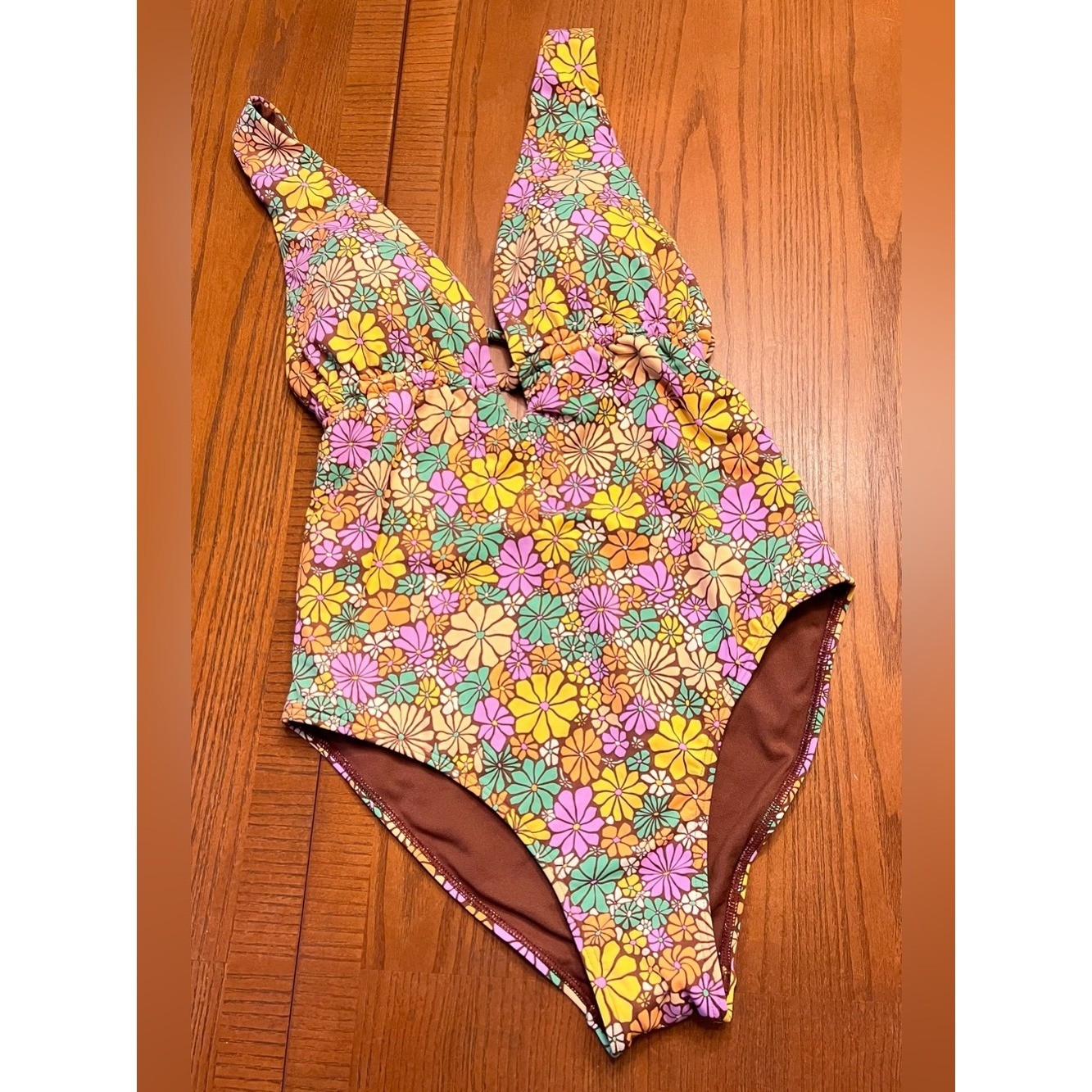 Roxy Retro-Inspired Eco All About One Sol Piece Deep V-Neck Swimsuit Size Medium