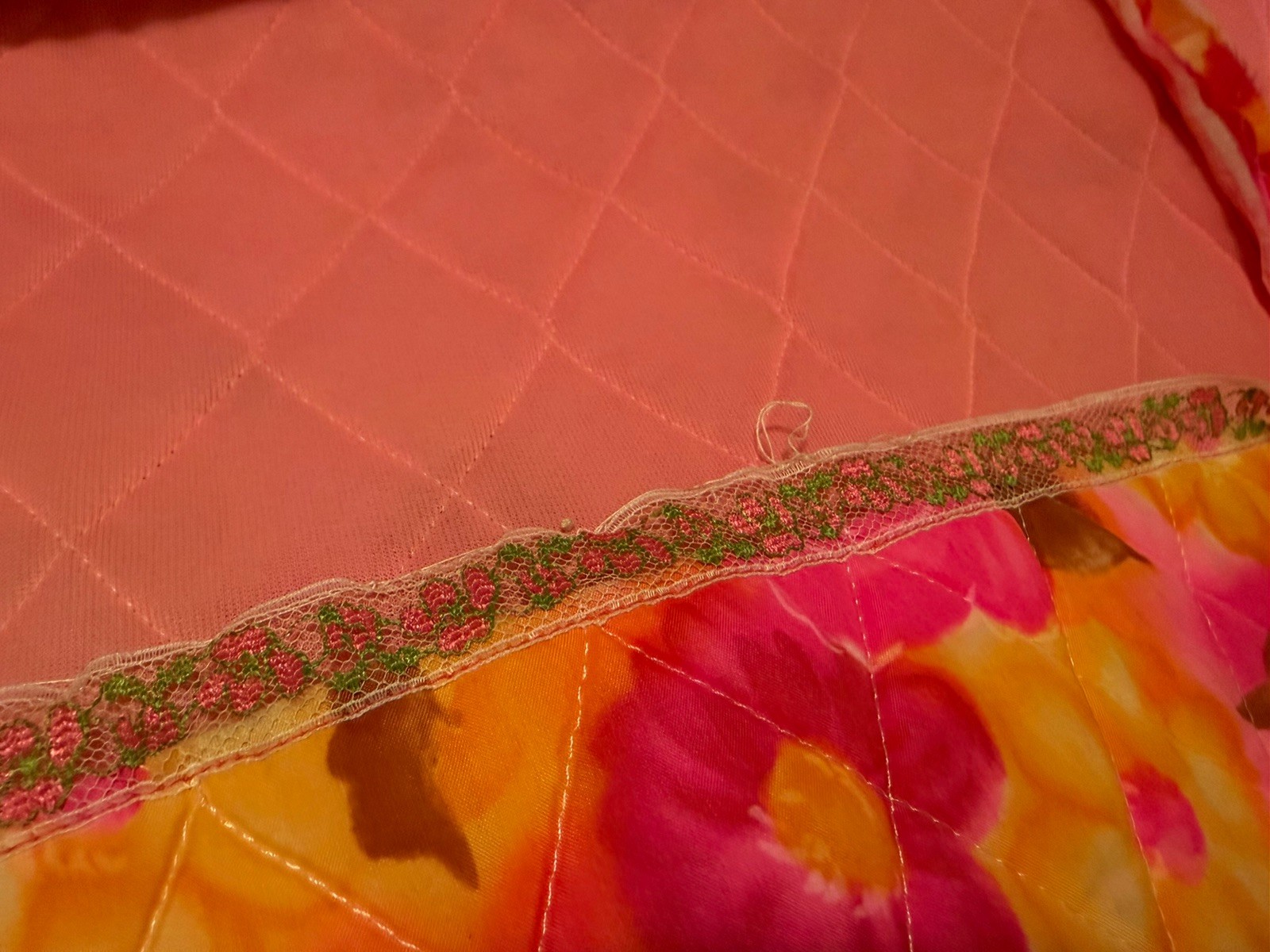 Vintage Custom Pink Yellow Quilted Floral Maxi Skirt-XS/S