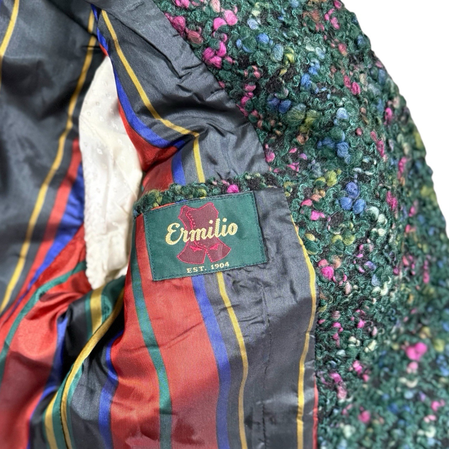 Vtg Ermilio Blazer tweed green pink 38″ bust classic funky EUC