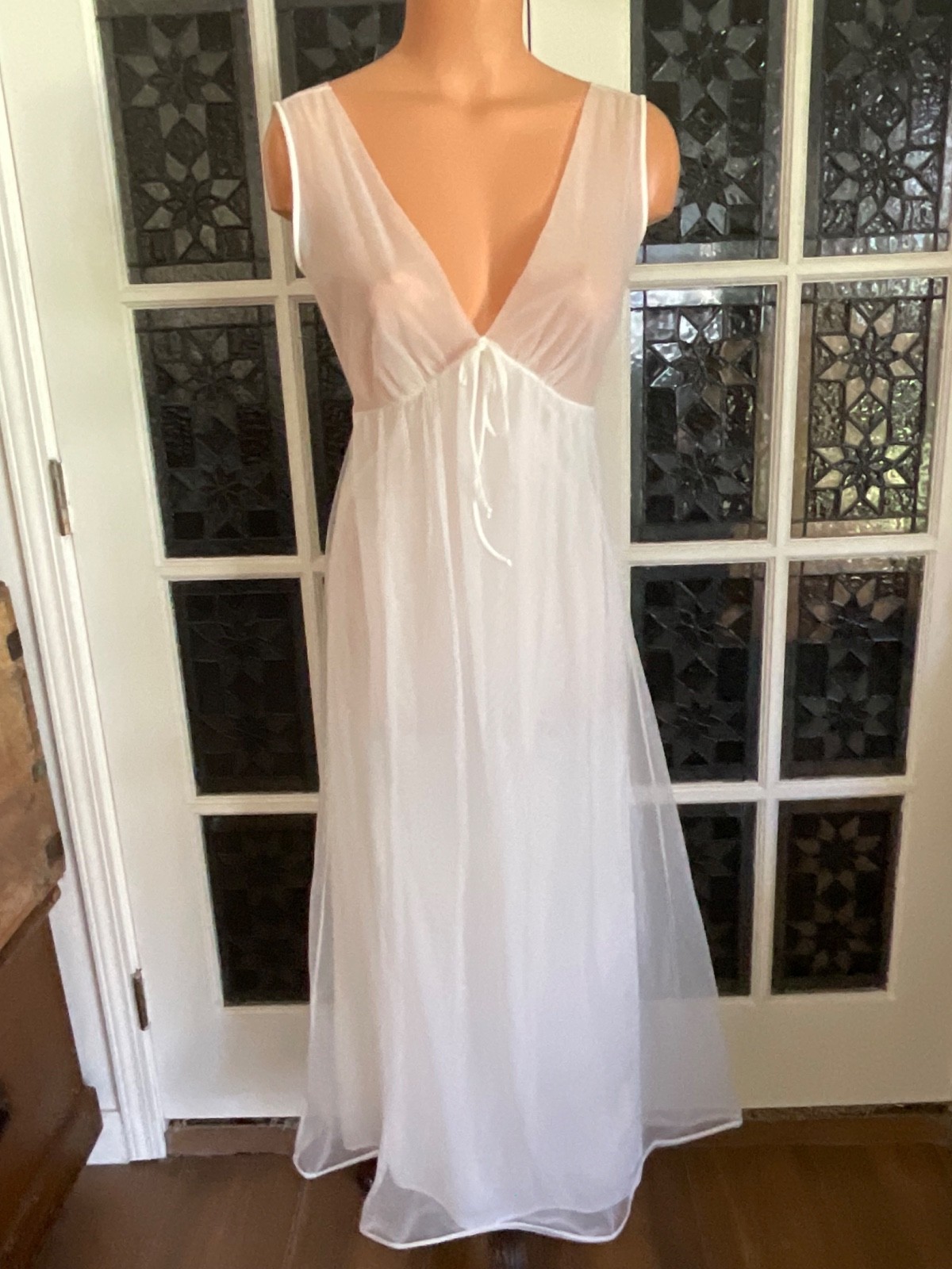Vintage Lisette Nightgown Silky Nylon Sheer White Chiffon Gown Nightwear Sz. S