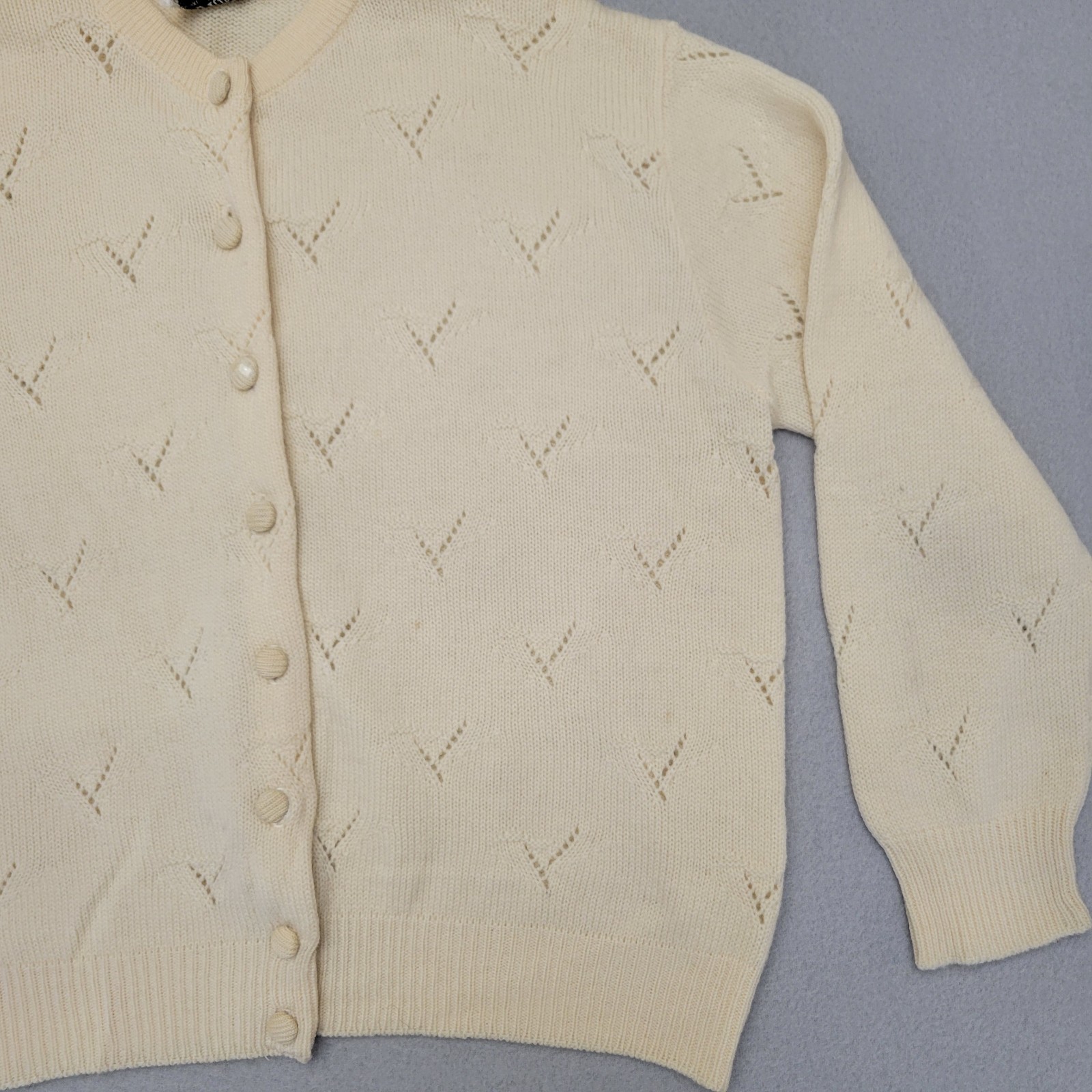 Vintage 60s Alice Kaye Ivory Button-Up Cardigan 100% Wool Women’s Size Large