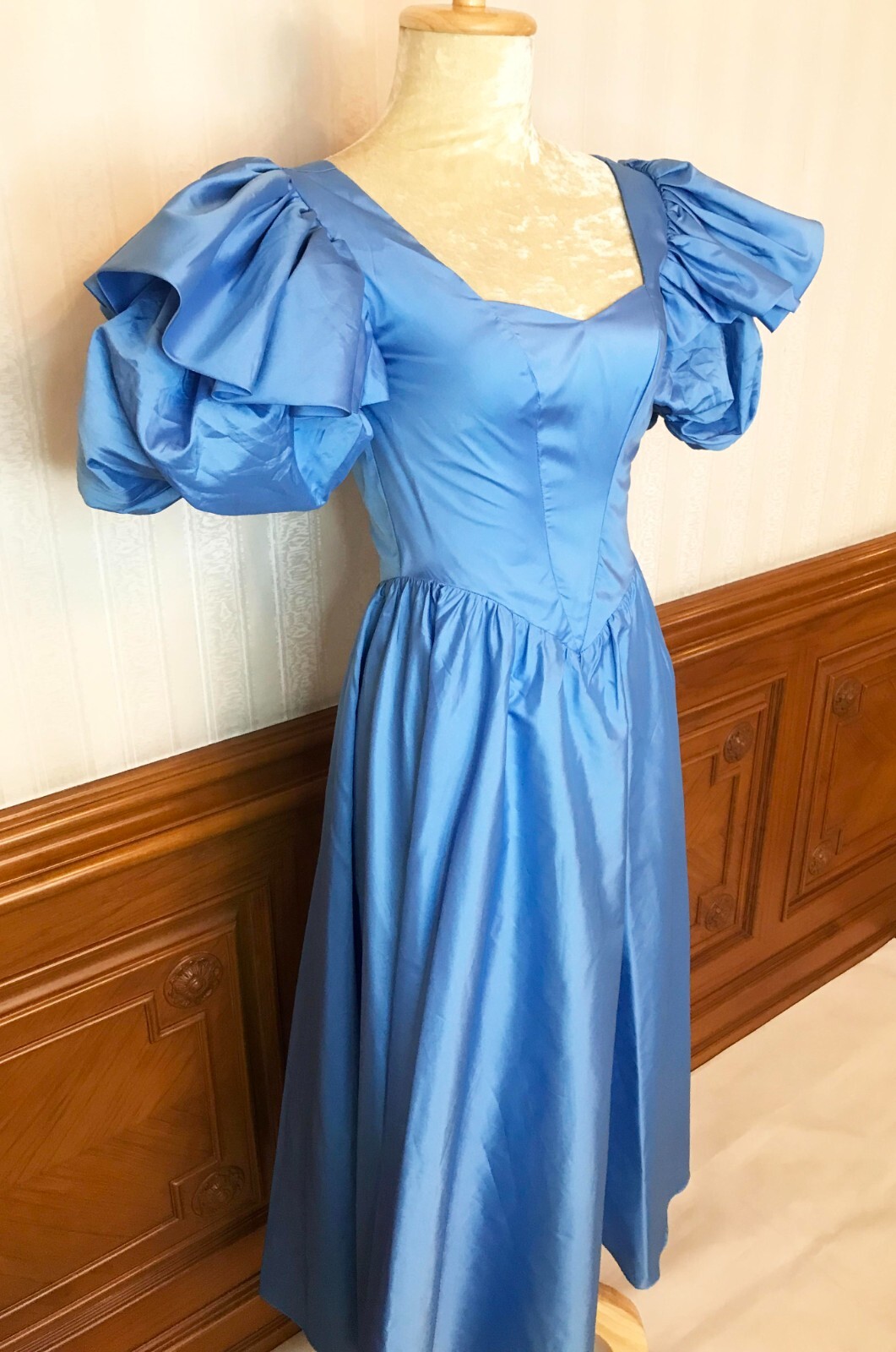Vintage Alyce Designs Puffy Sleeve Prom Party Formal Dress Gown Blue Sz 6 USA