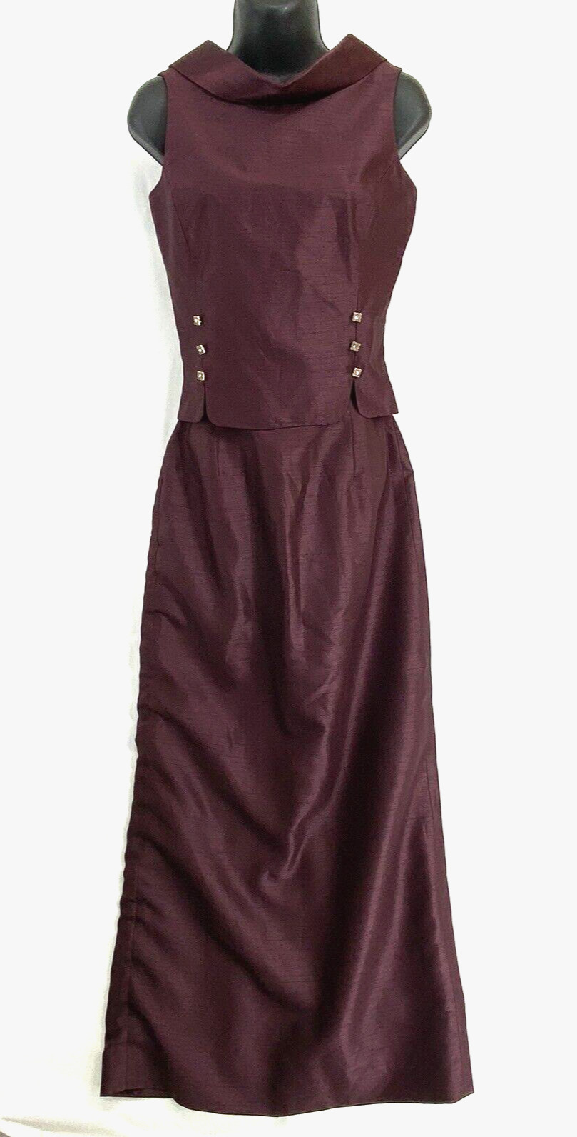 Vintage 2 Piece Top & Skirt XS Women’s Purple Plum Tafetta Rhinestone Sleeveless