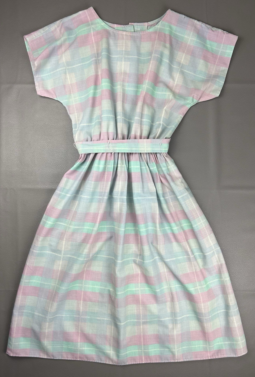 Vintage 1970s Pastel Plaid Shirt Dress Size 10 USA Cottagecore Belted w/ Pockets