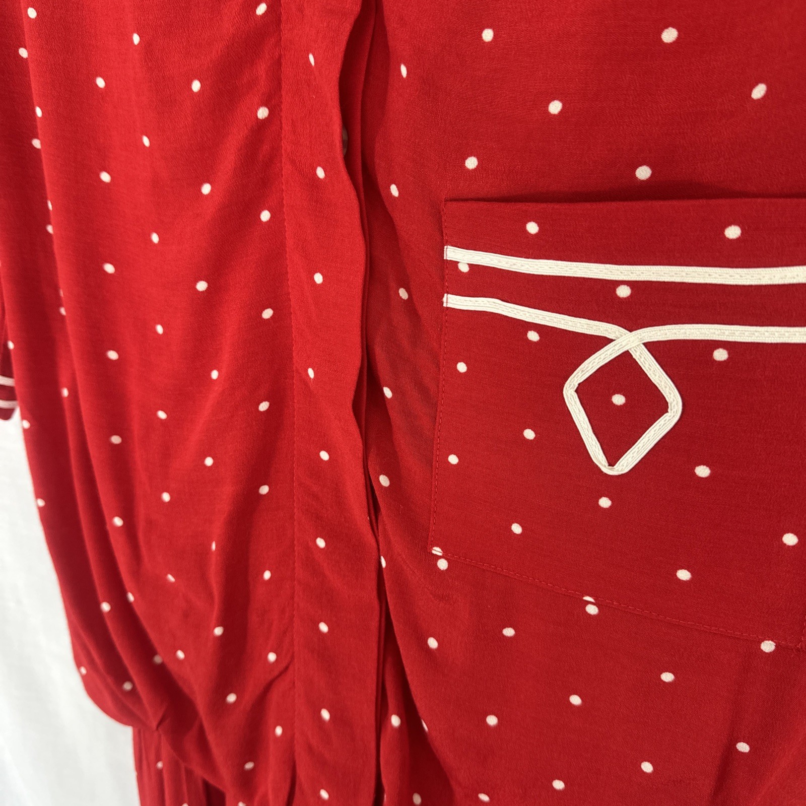 Vtg 80’s Midi Dress *Sz 12 6-8 S True Red Polkadot Summer Secretary Country Club