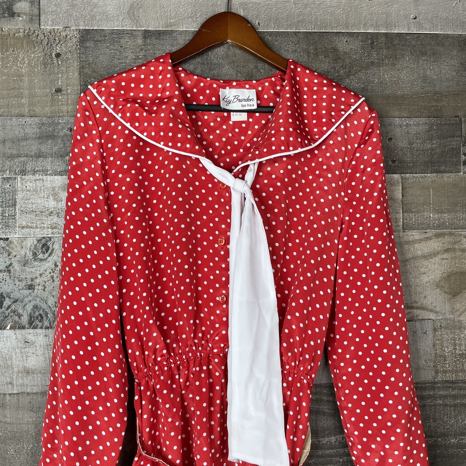 VTG Kay Brandon For h&a Dress Size 11 12 Red & White Polka Dot Long Sleeve Belt