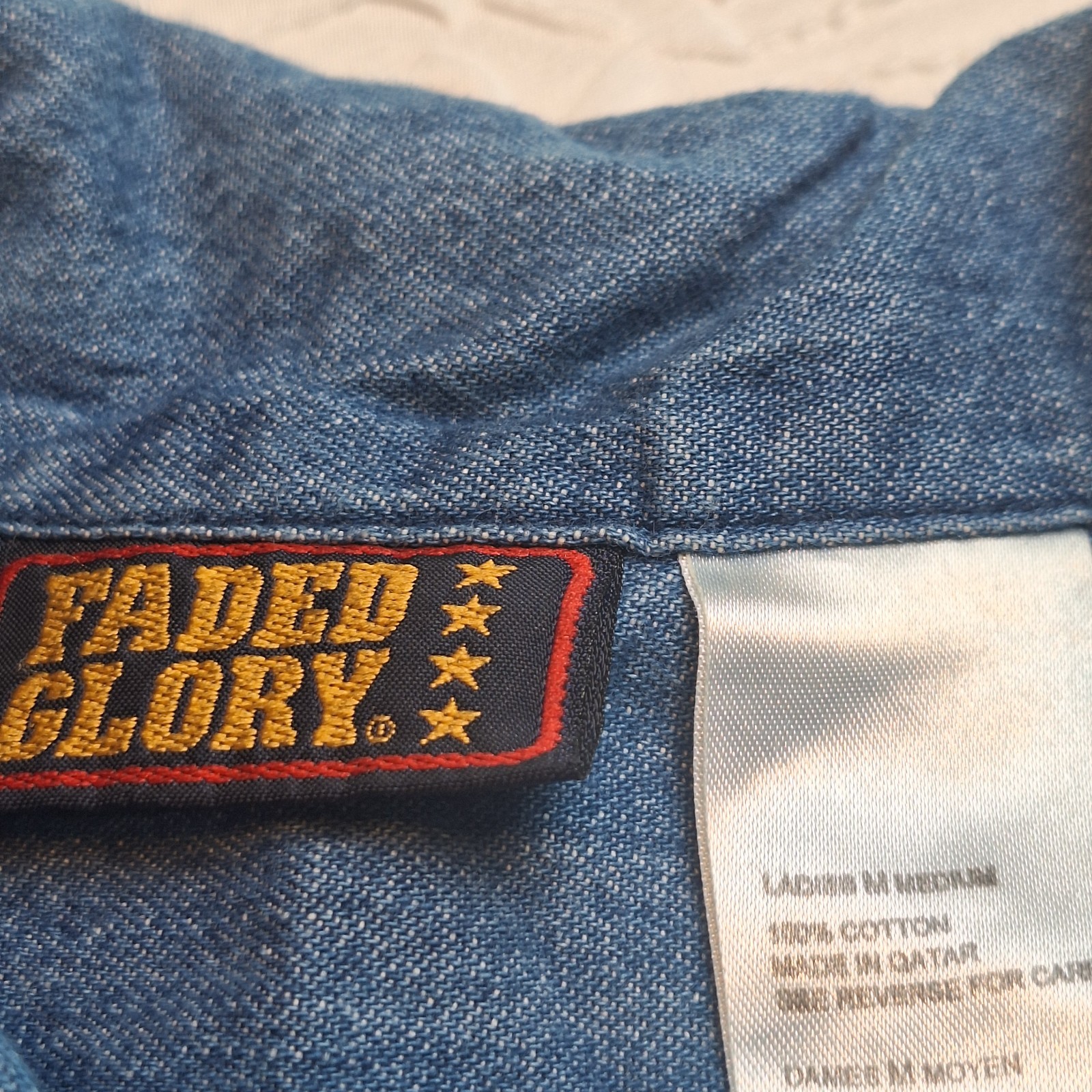 Vintage 90s Faded Glory Women’s Denim Shirt Collar Oversized M Grunge
