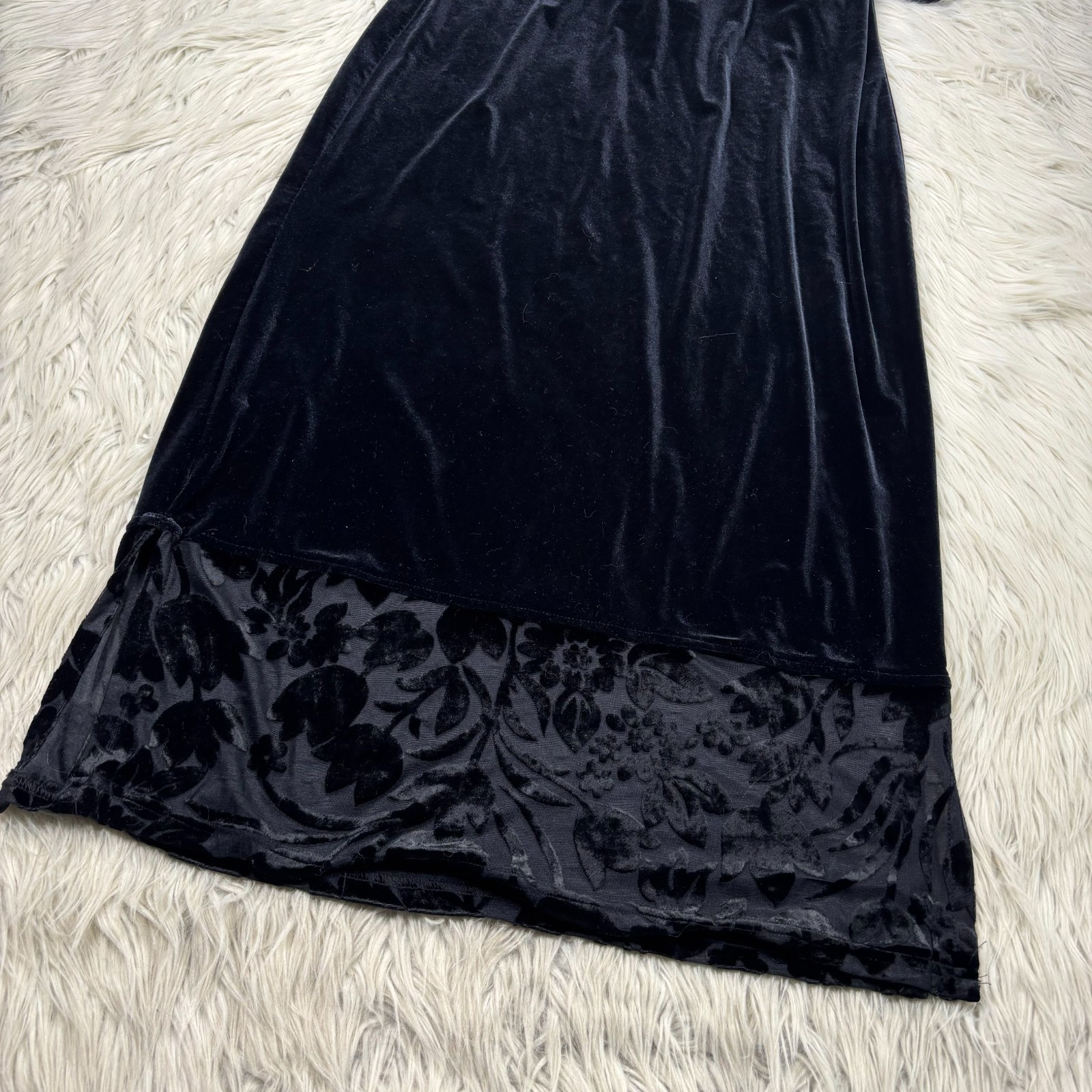 Vtg 90s Dressing Clio Women’s S Velvet Shift Midi Dress Burn Out Whimsigoth