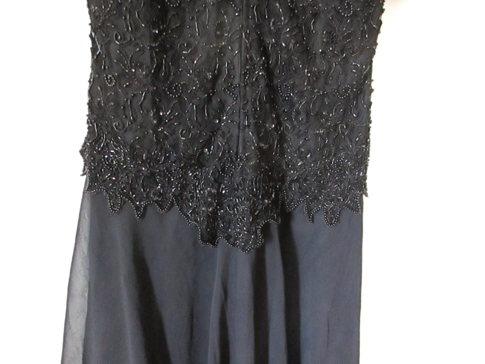 Vintage Brilliante by J.A. Black Beaded Evening Gown L short sleeve Open neck