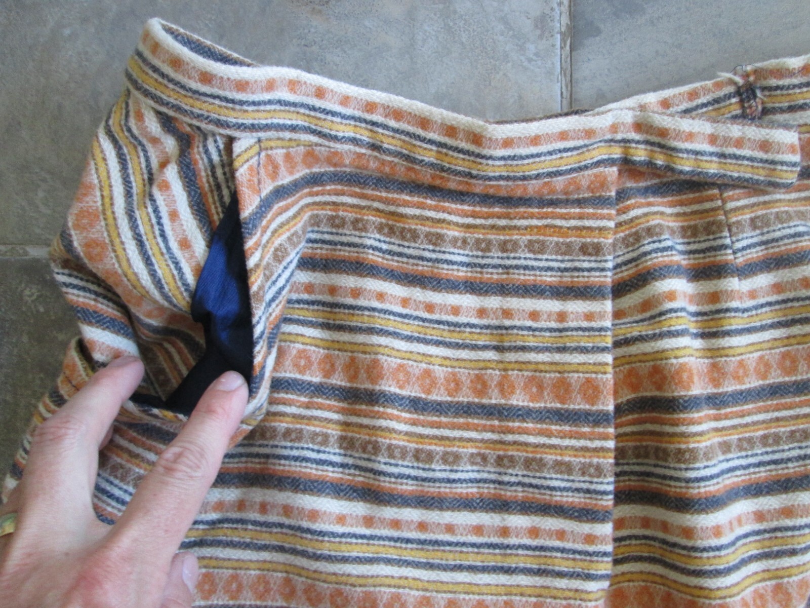 Vintage Pendleton 100% Wool Skirt 14 27″ Waist Orange Brown Stripe Long Fabric