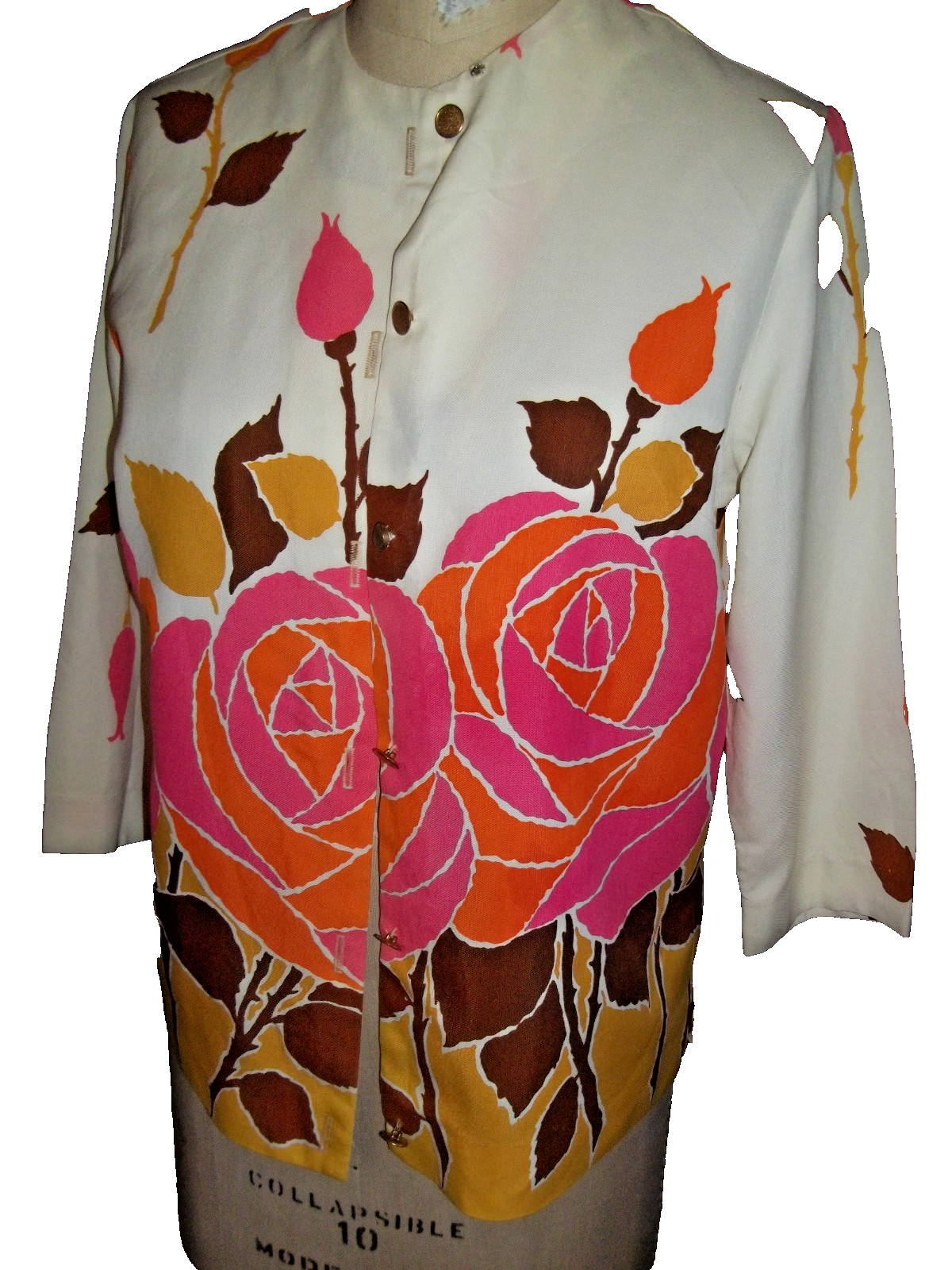 Vintage Jacket / top Lightweight Aladdin 50’s 1960’s Bold Flowers Rose Bud S