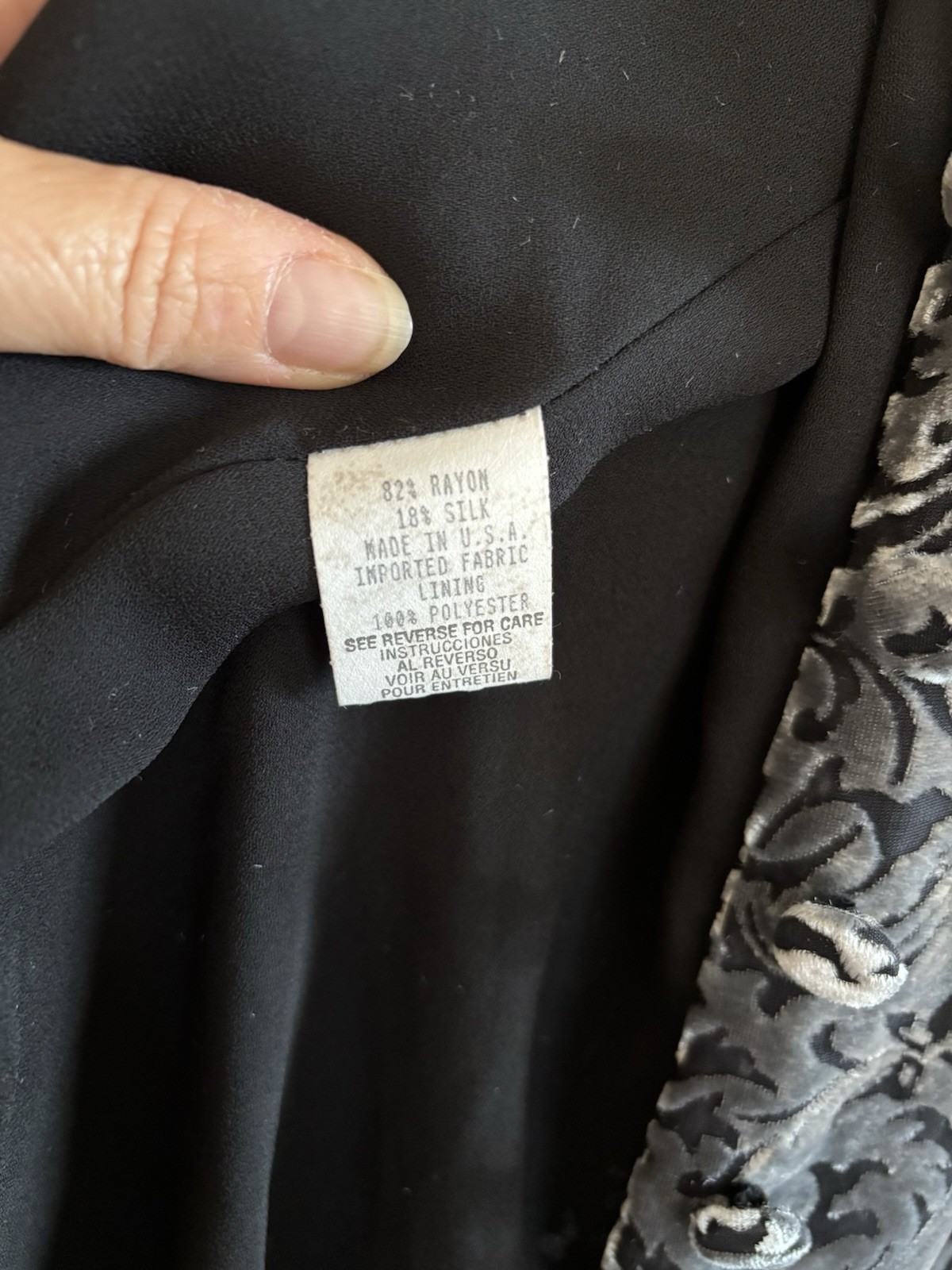 Oberon Silver And Black Silk Velvet Burnout Jacket Oriental Style 16 Women’s 90s