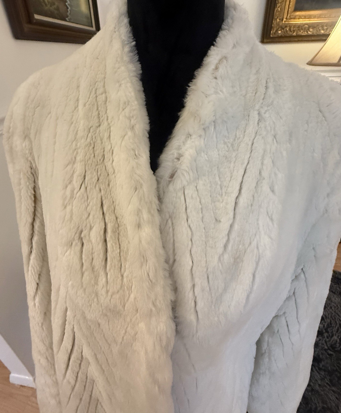 Vintage Jacques Saint Laurent Genelle Ivory Faux Fur Coat Jacket Size L/XL