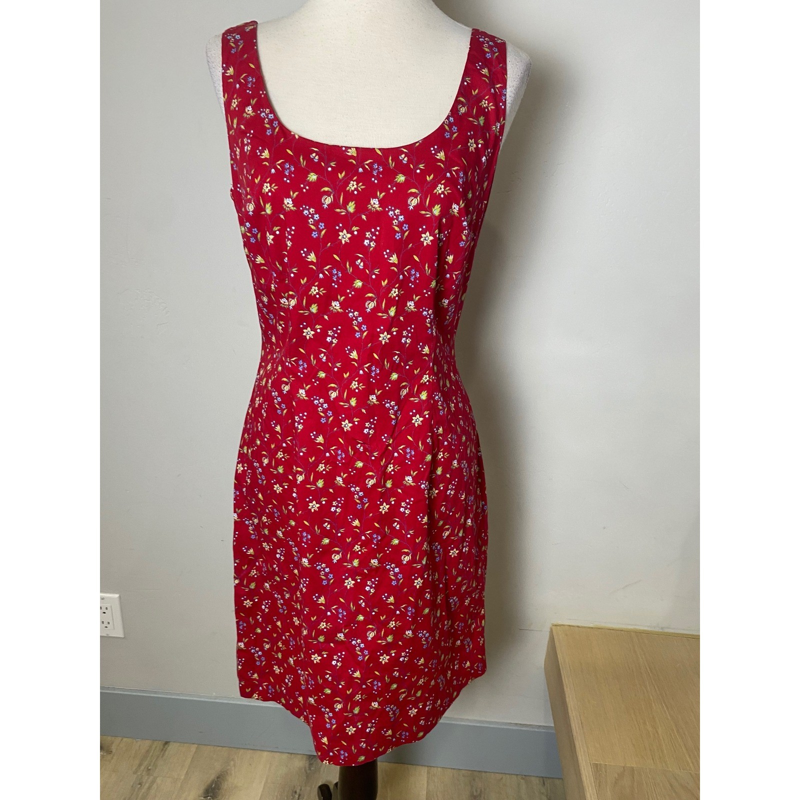 Vintage 90s Express World Brand Red Floral Sheath Dress Sundress Cottagecore 9