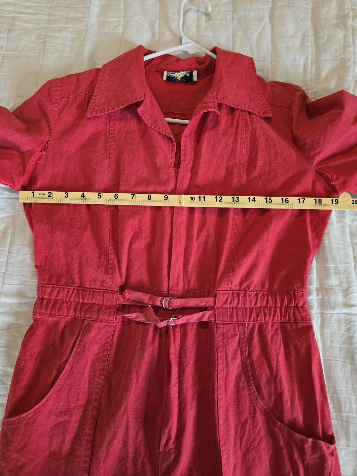 Vtg 80s Jazzie Red Utility Style Short Sleeve Jumpsuit Size 12 Red Wide Leg