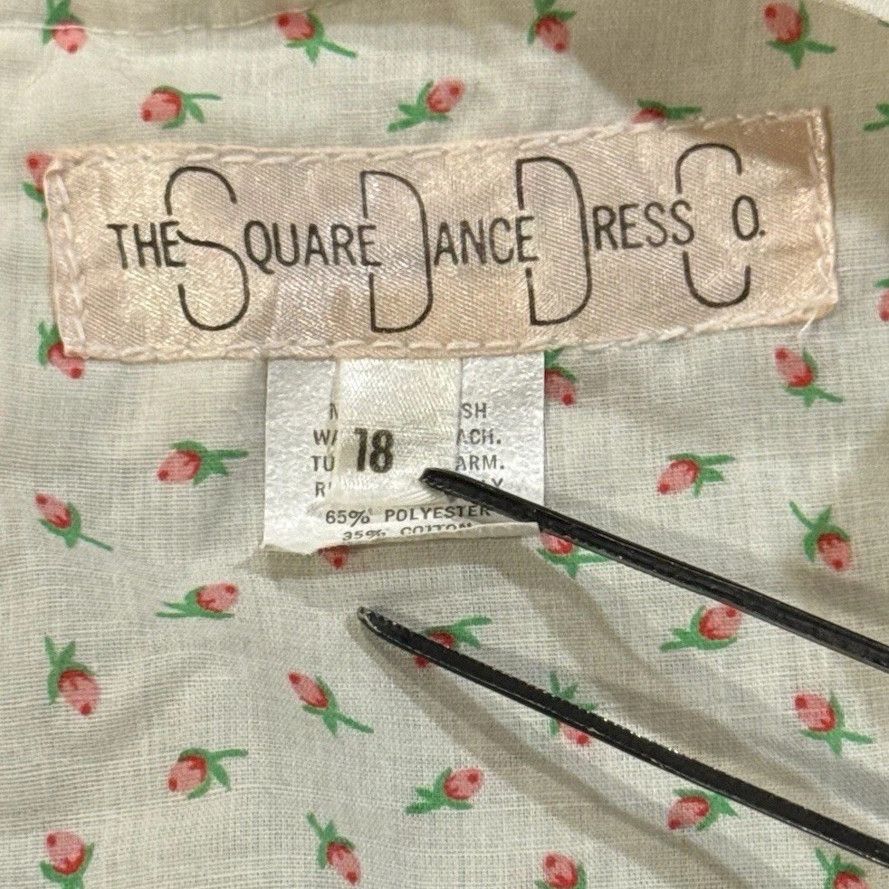 VTG Square Dance Dress Co Sz 18 Fit & Flare Midi Dress Cream Gold Floral Western