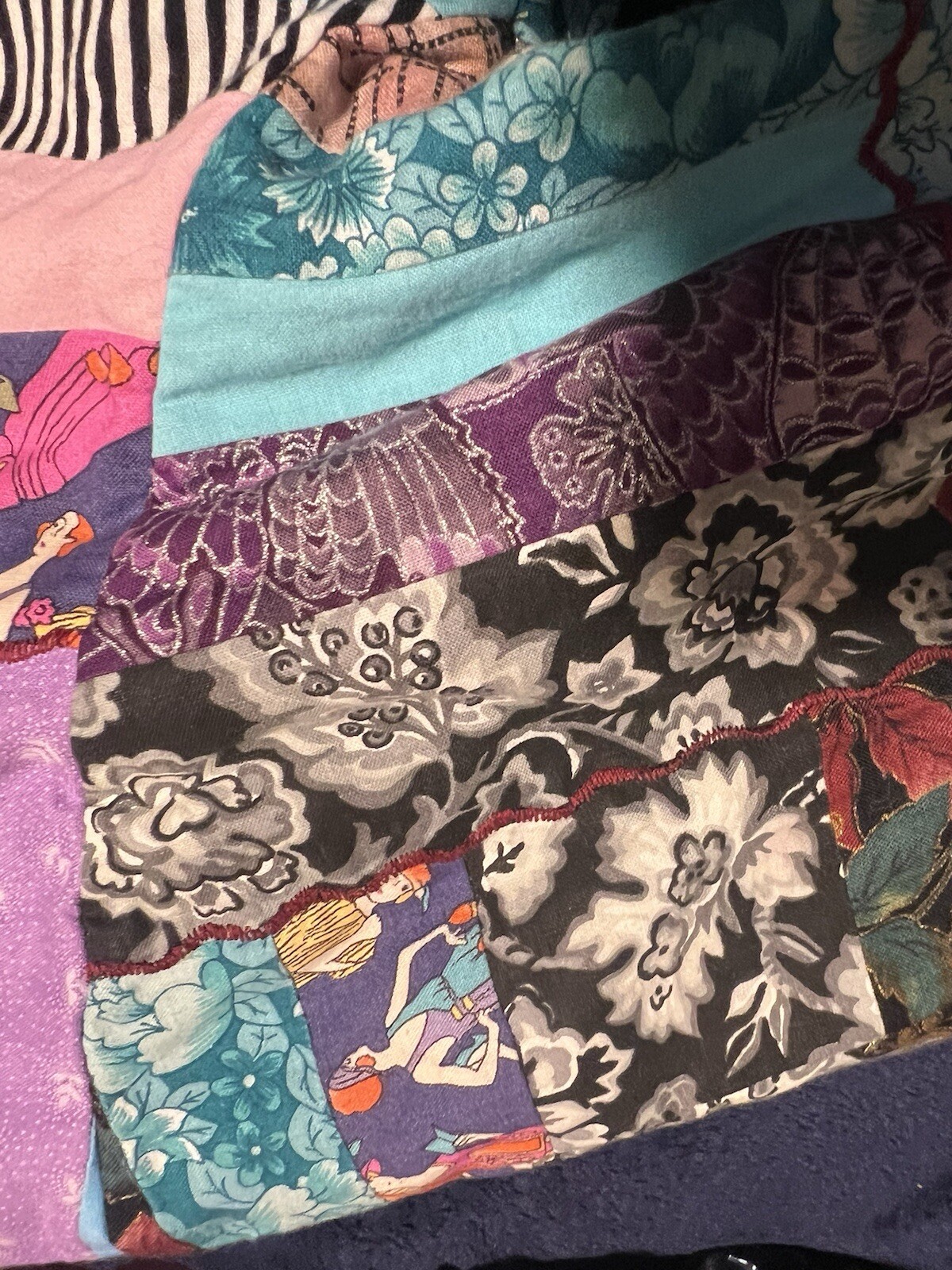 Handmade Patchwork Women’s Jacket Flowers Cats Plants Large Vintage