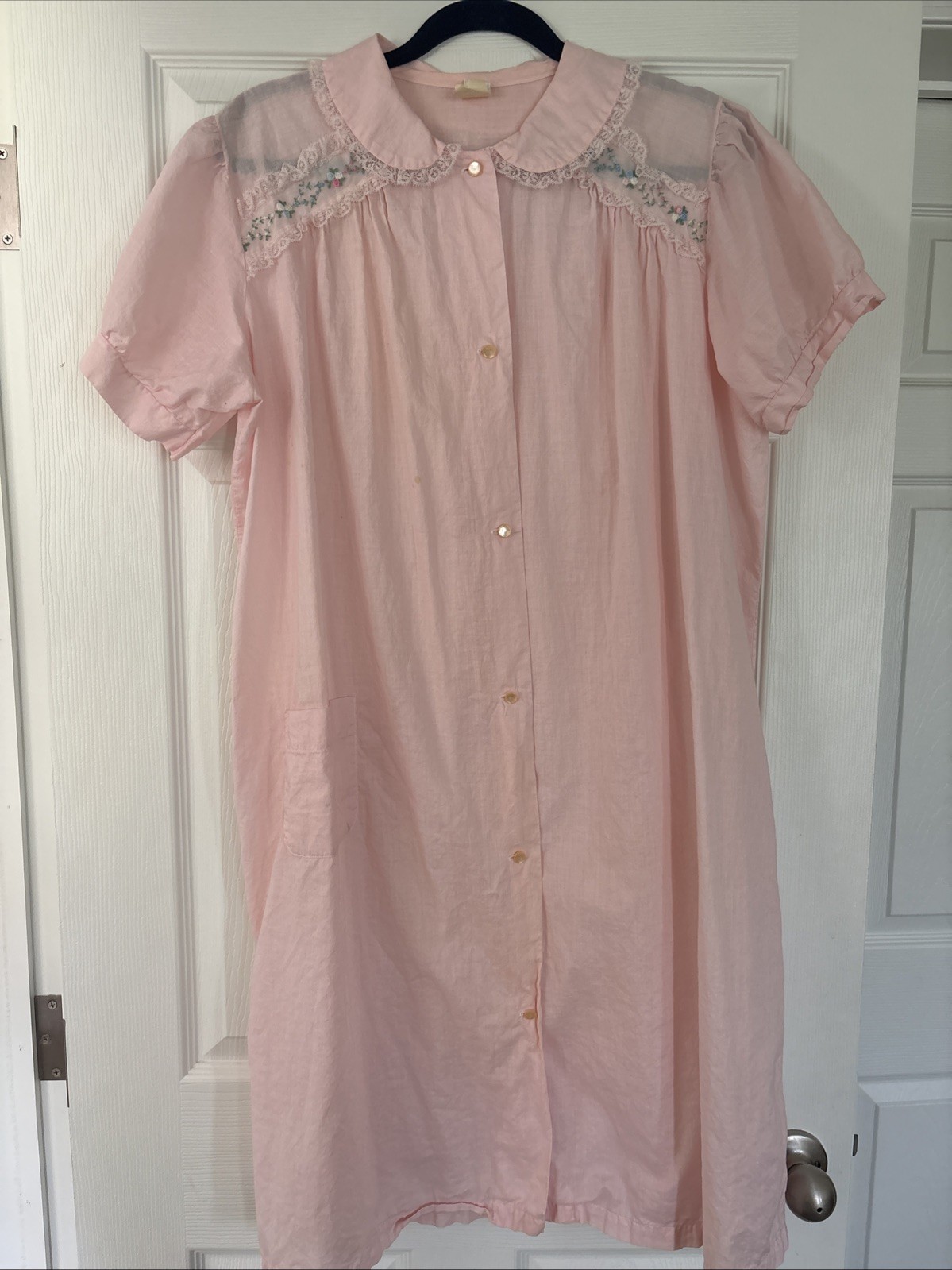Vintage 100% Cotton Light Pink Charmode House Dress Sz L