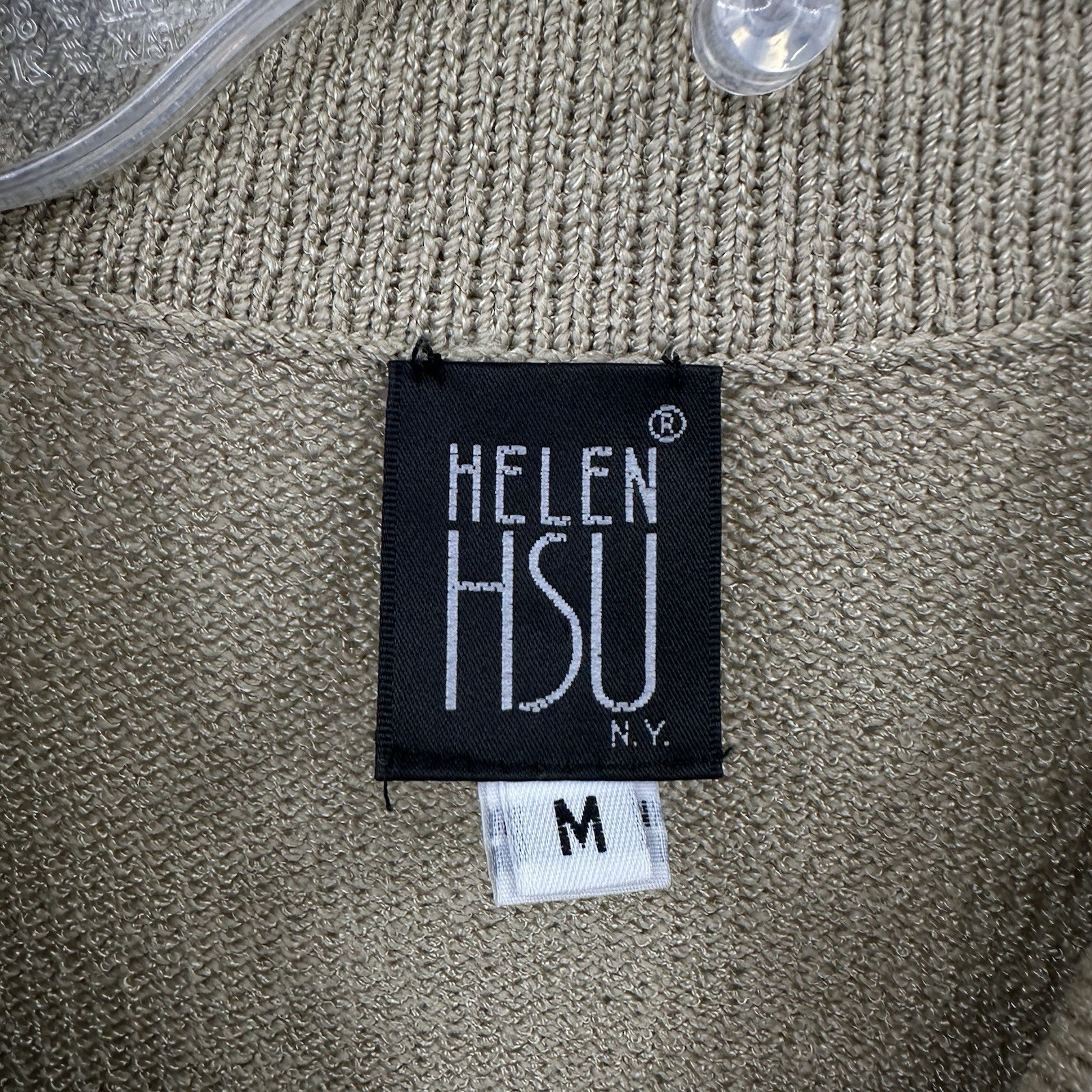 vintage HELEN HSU NY 2 piece knit pant set cardigan jacket XL tan 90s relaxed