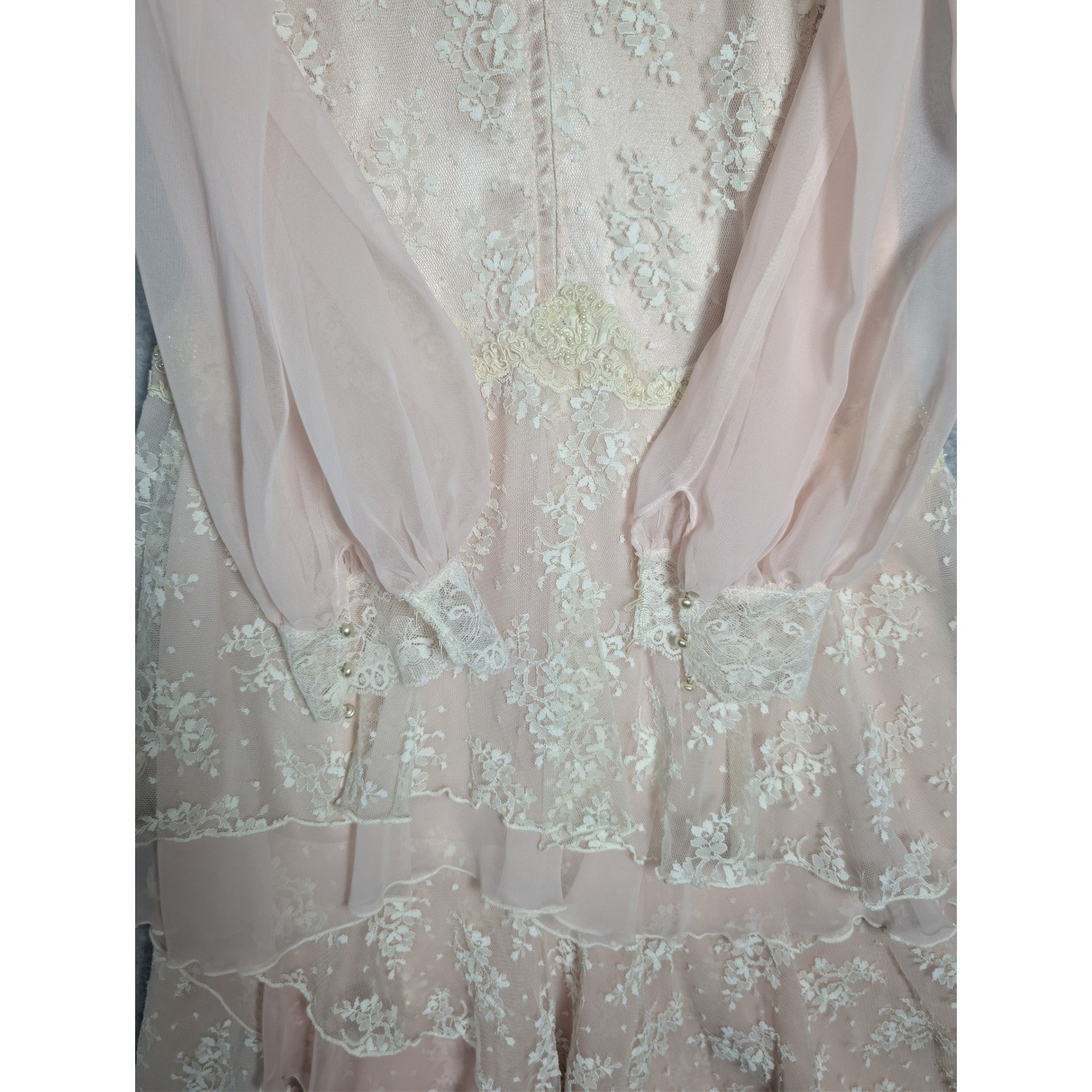 Susan Lane Country Elegance Dress Womens 12 Pink Vintage Lace Tiered Maxi