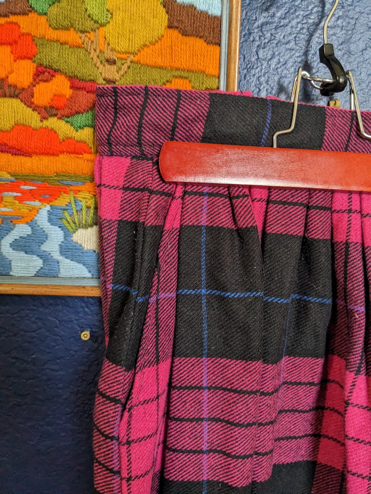 VTG Claude Hot Pink Plaid Tartan Skirt Wool Blend Sz 10 Extra Small XS