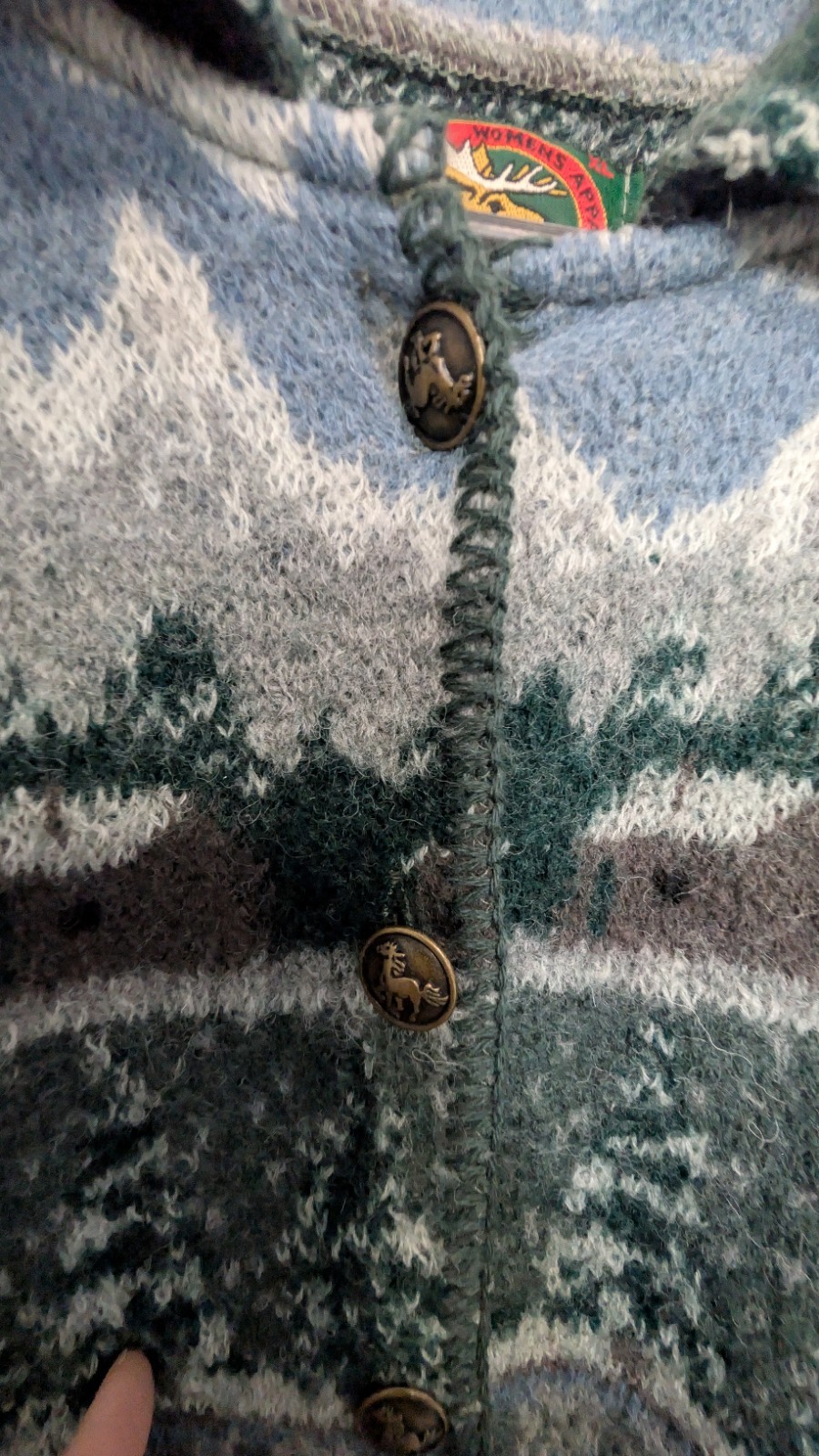 Vintage Alps 100% Wool Cardigan Sweater Women’s XL Mountain Scene Horse Cabin