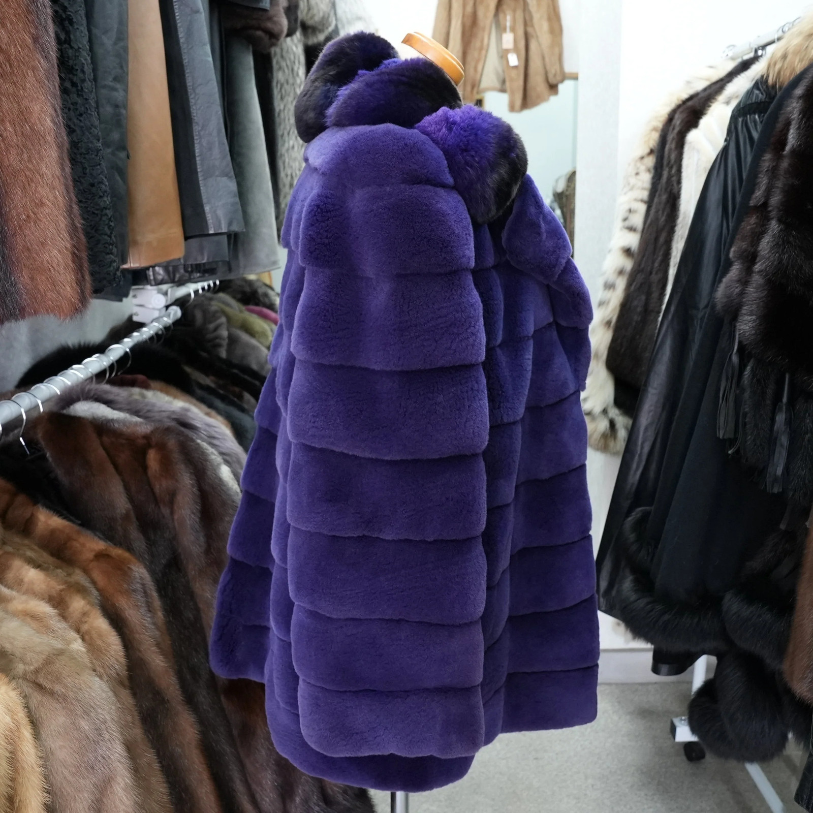 Shaved Mink Chinchilla Trim Fur Jacket Purple Dyed GRES Paris – Genuine Vinta…