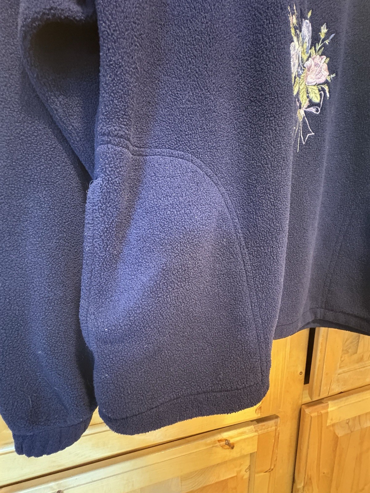 Northern Reflections Vintage Blue Fleece 1/4 Zip Floral Embroidered Pockets M