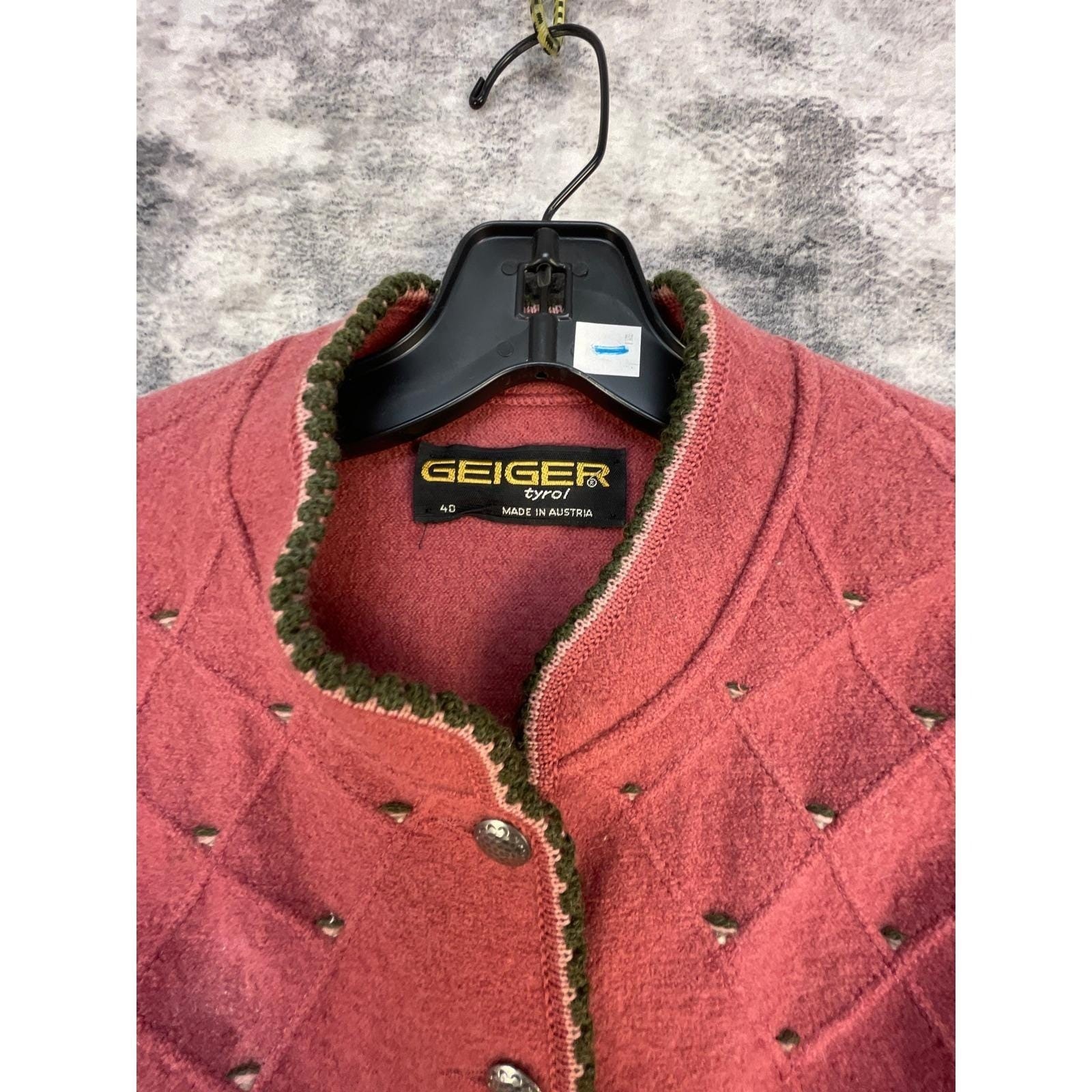 Vtg Geiger Women’s 40 Boiled Wool Jacket 80s Pewter Buttons Tyrolean Grandmacore