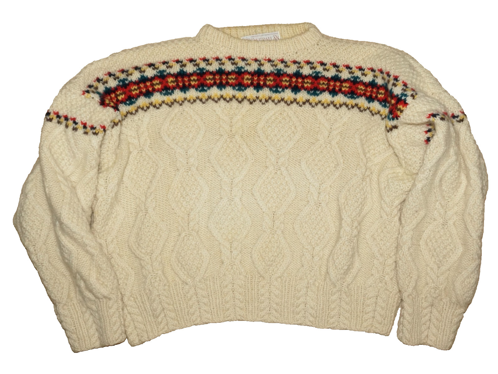 70’s Vintage INVERALLAN Cream & Multicolor 100% Scottish Wool Knit Sweater M/L