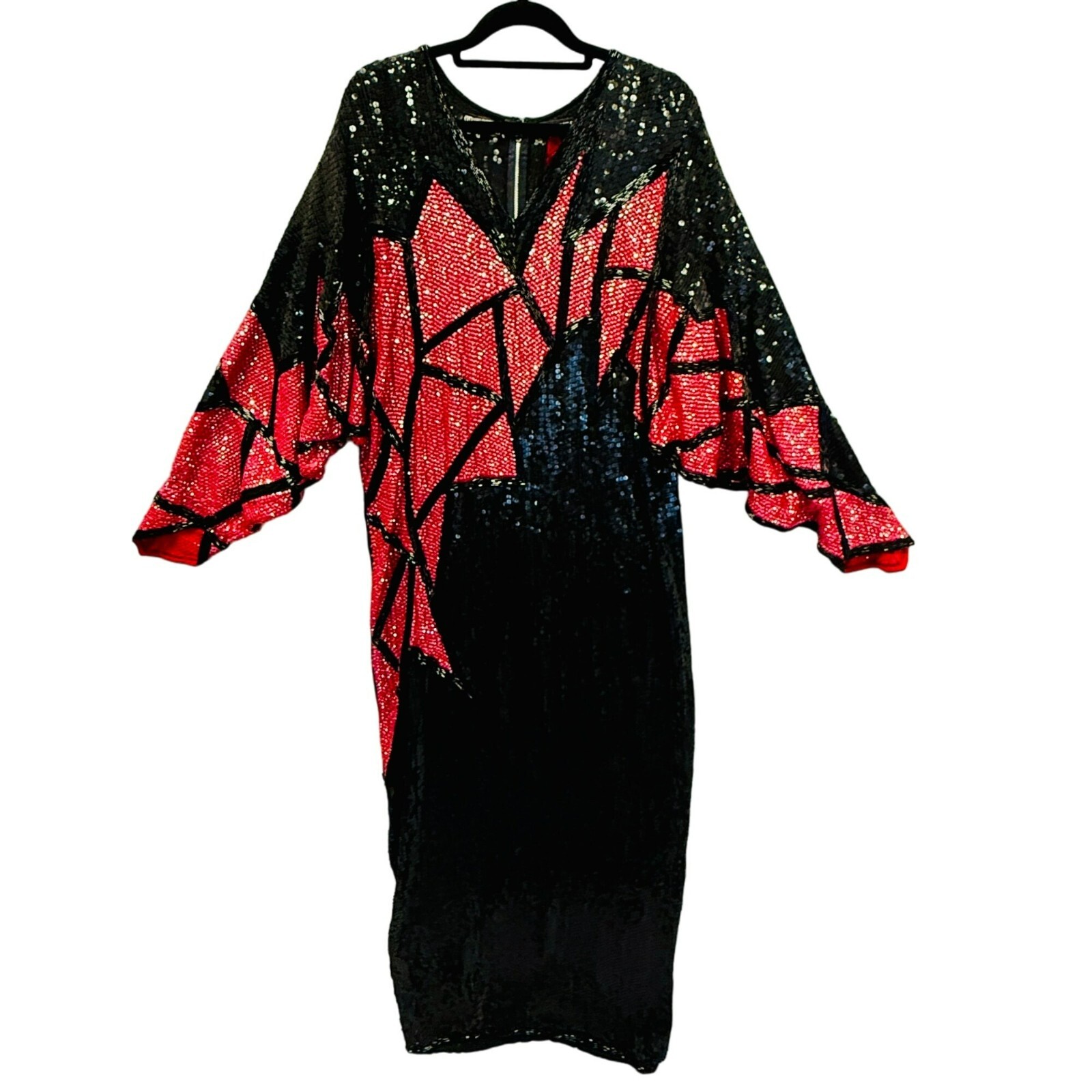 Vtg Riazee 1920 Style Runway Couture Silk Dramatic Fully Beaded Sequin Silk Gown