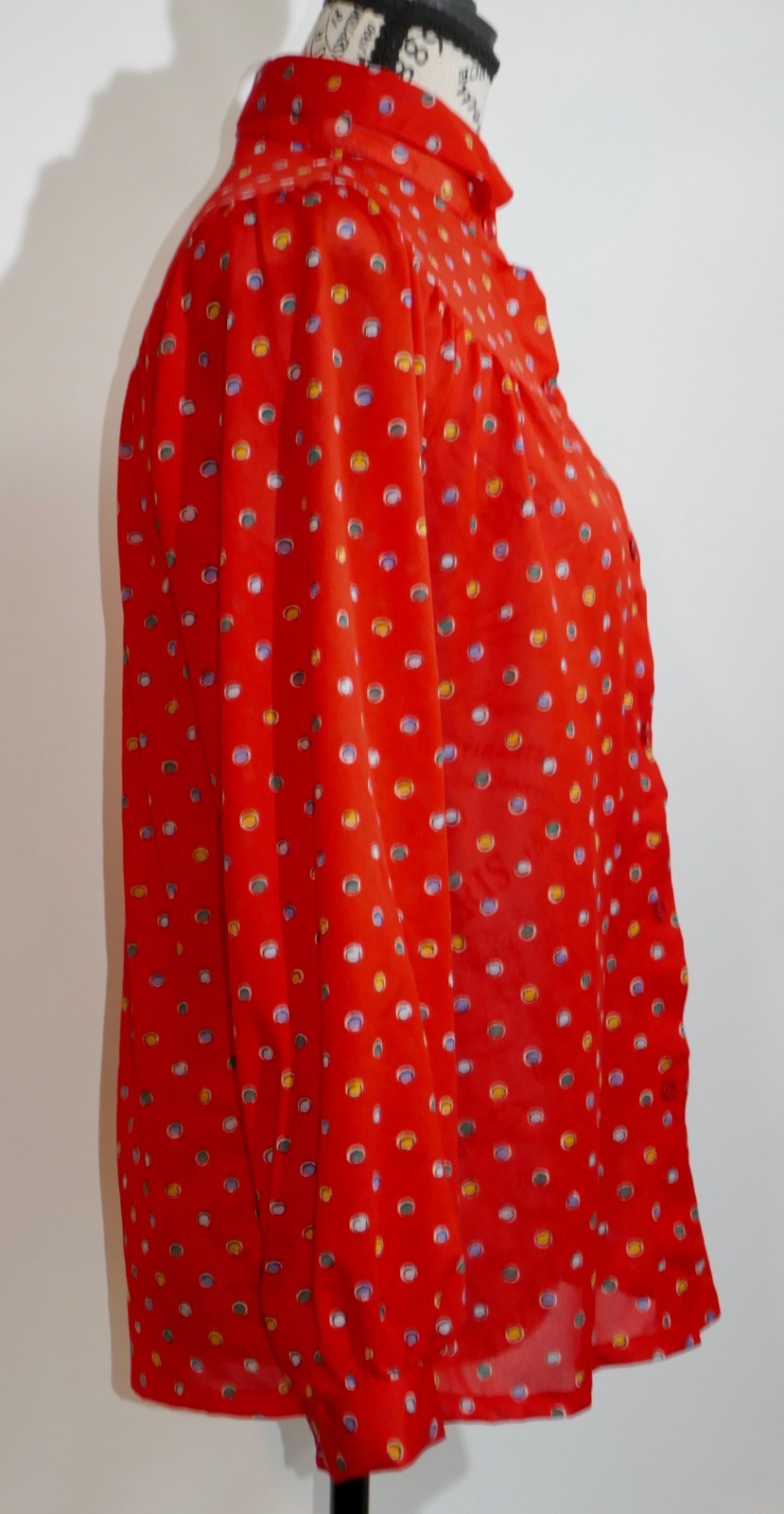 Eccobay Red Polka Dot Button Up Sheer Blouse Shirt Size 11-12