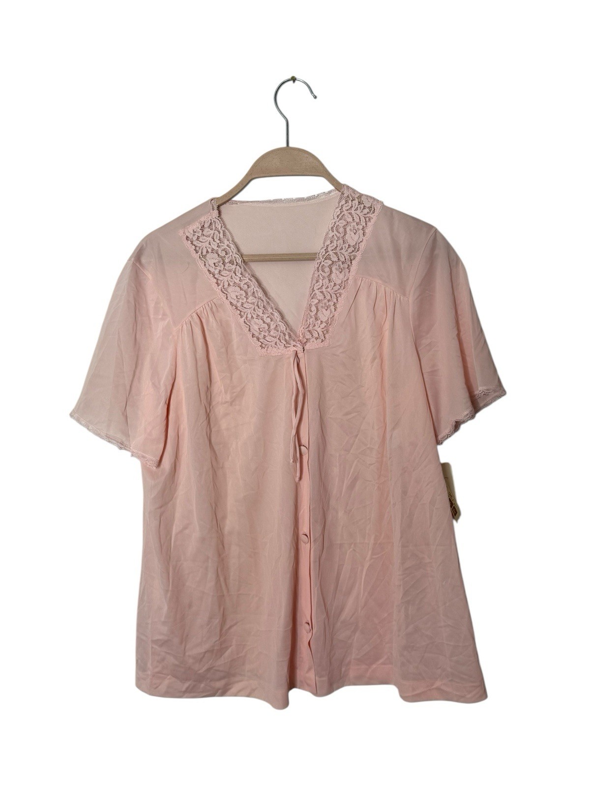 Vanity Fair Vintage Women’s M Pink Cameo Nylon Flowy Sleep Top Lace new