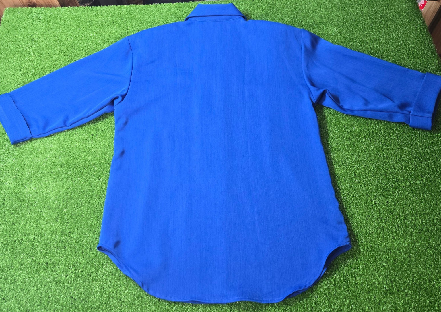 Reina Industries Sz 8 Shirt Top Electric Blue Oriental Button 3/4 Cuffed Sleeve